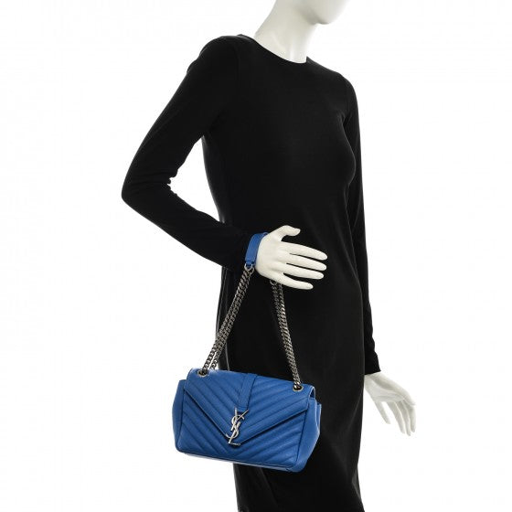 Grained Calfskin Matelasse Monogram Classic Medium Chain Bag Royal Blue