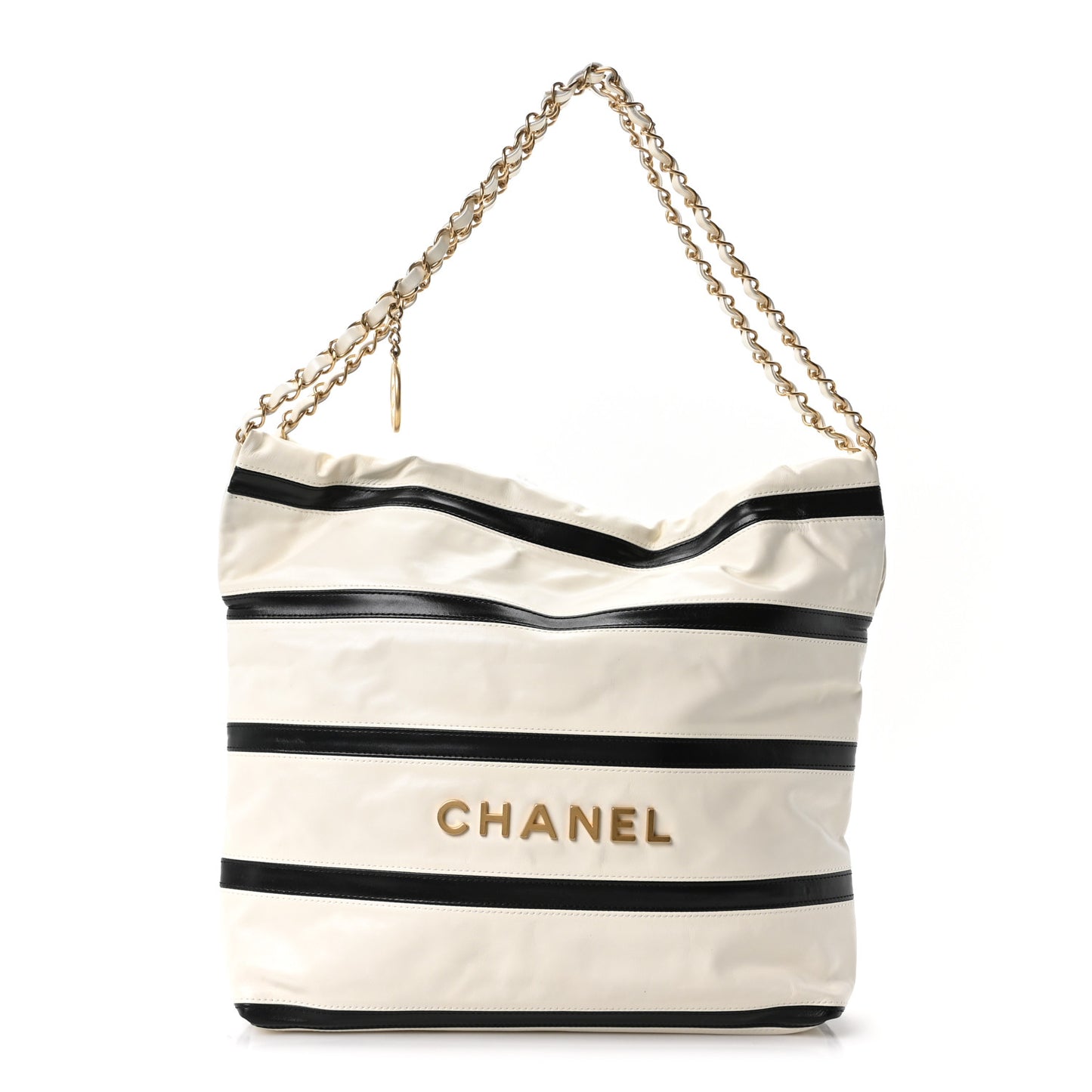 Shiny Calfskin Striped Small Chanel 22 Black White