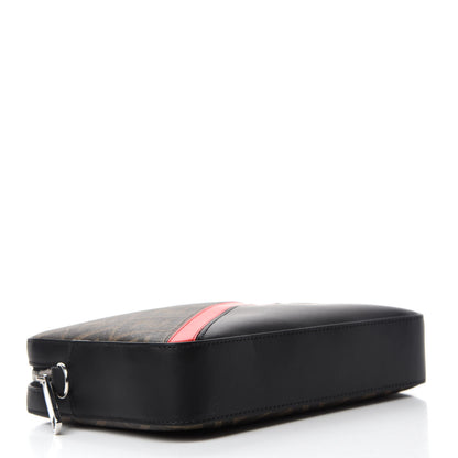 Fendi Glazed Fabric Vitello Liberty FF 1974 Diagonal Camera Case Tobacco Rosso Black 4 of 10