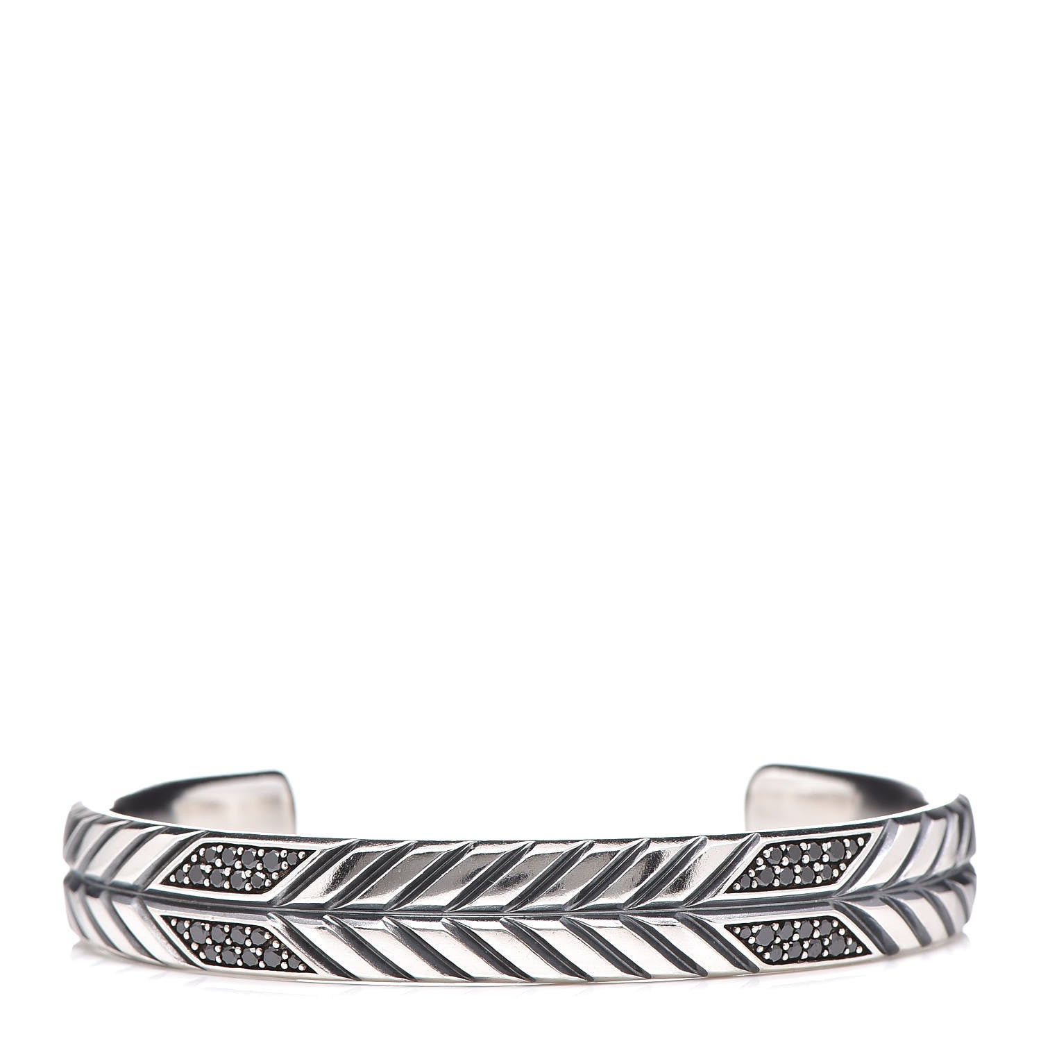 David Yurman Sterling Silver Black Diamond Chevron Cuff Bracelet 1 of 4