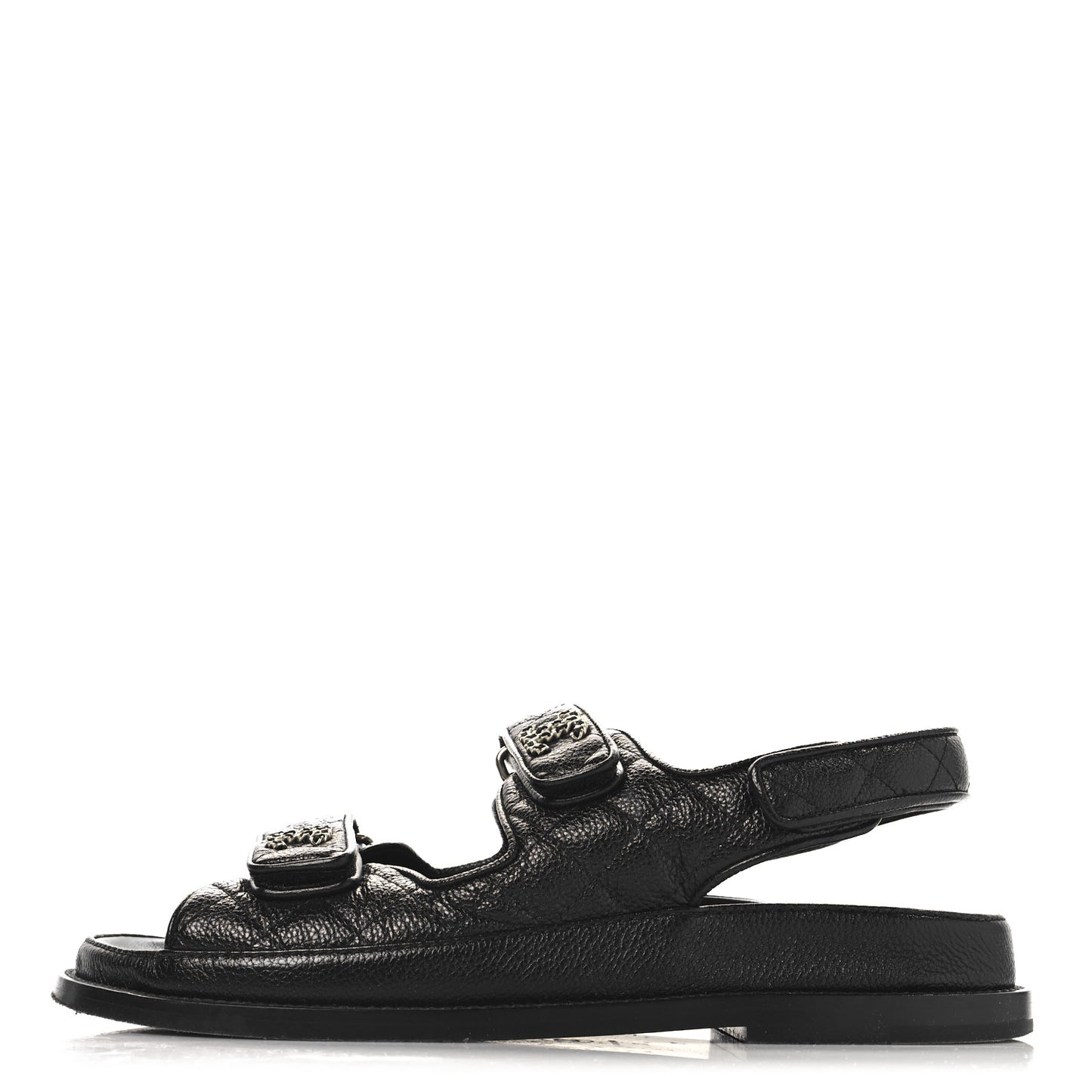 Grained Calfskin Velcro Dad Sandals 38 Black