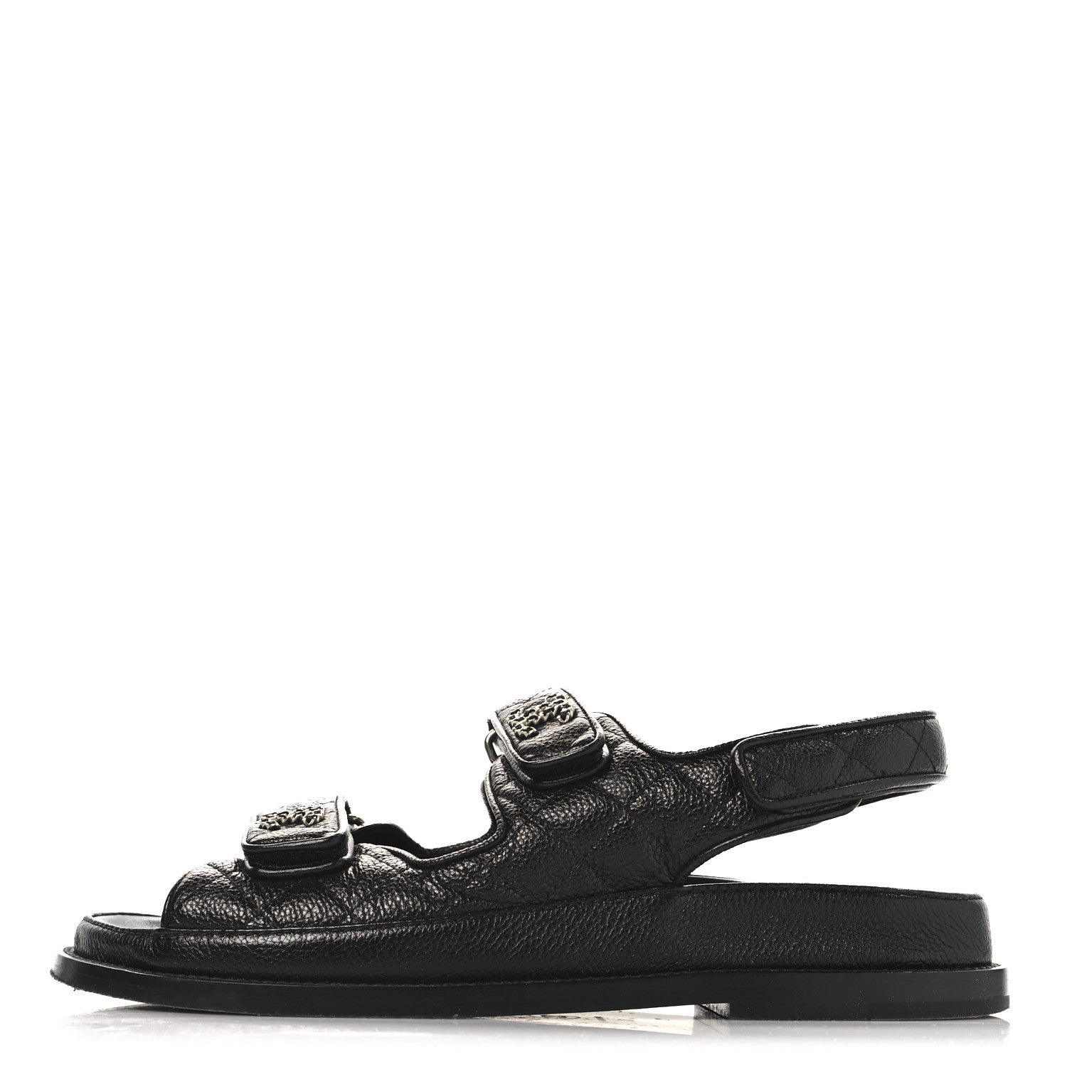 Chanel Grained Calfskin Velcro Dad Sandals 38 Black 1 of 9