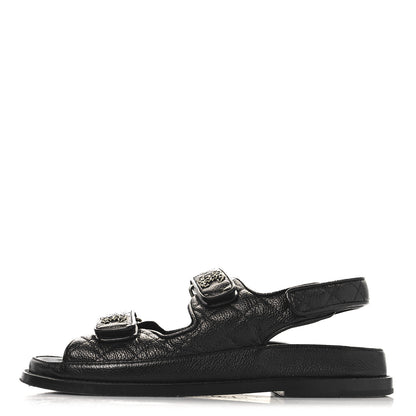 Chanel Grained Calfskin Velcro Dad Sandals 38 Black 1 of 9