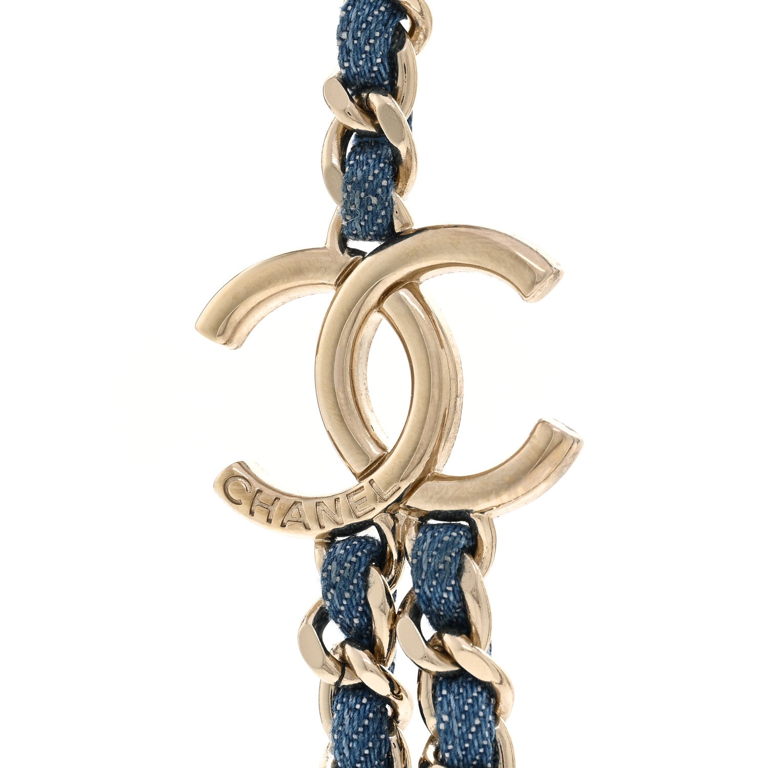 Chanel Metal Denim CC Double Chain Necklace Blue Gold 4 of 6