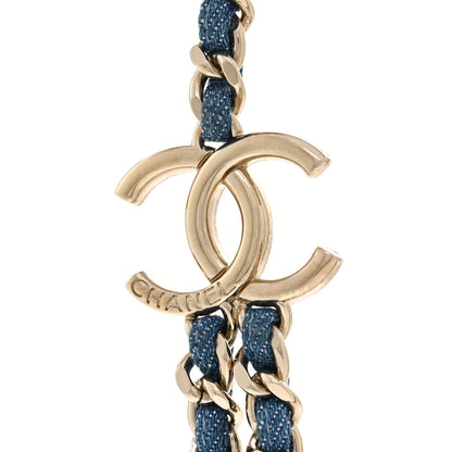 Chanel Metal Denim CC Double Chain Necklace Blue Gold 4 of 6