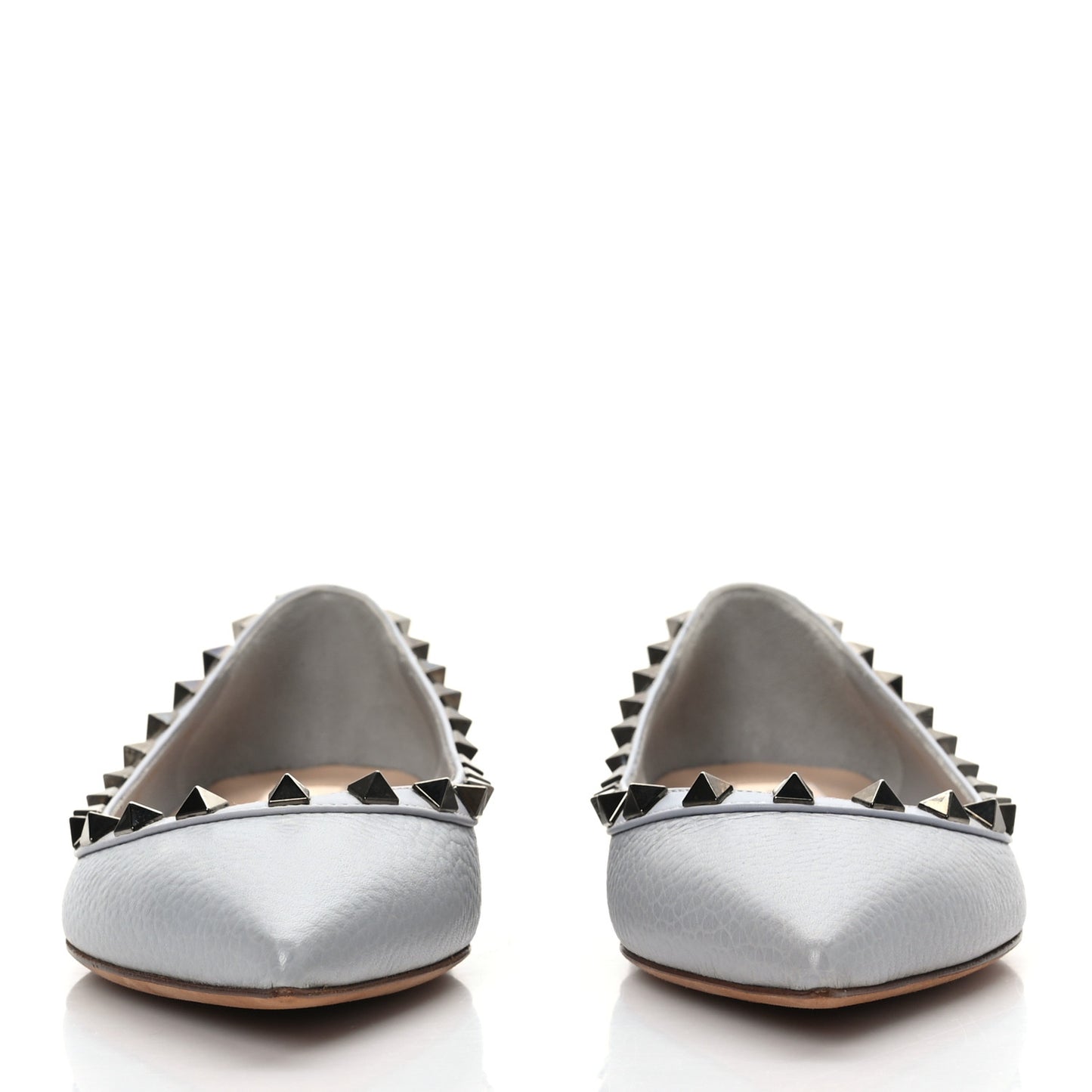 Pebbled Calfskin Rockstud Ballerina Flats 36 Pastel Grey