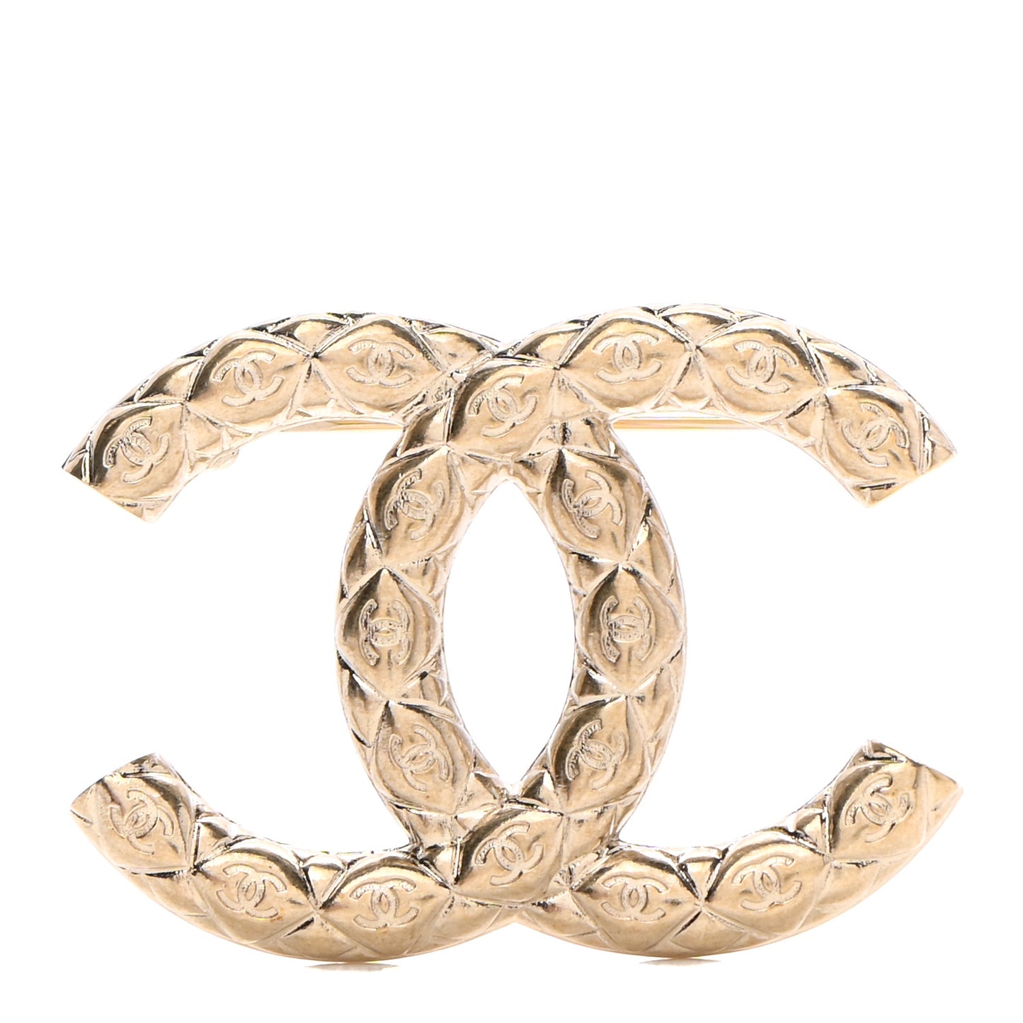Metal CC Diamond Quilted Brooch Light Gold
