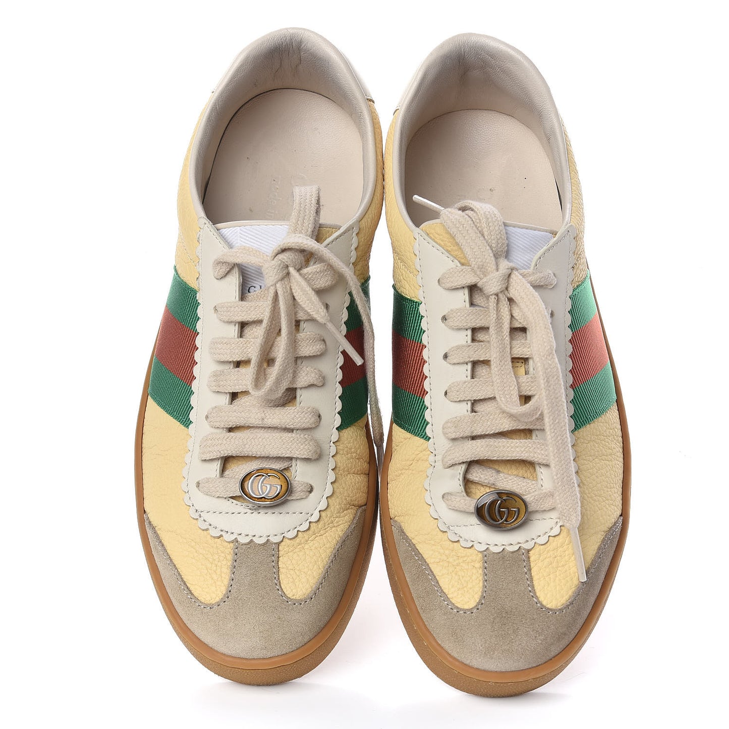 Calfskin Suede Web Mens G74 Sneakers 5 Oatmeal Burro New Mystic White