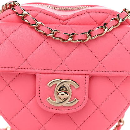 Chanel Lambskin Quilted CC In Love Heart Clutch With Chain Pink 8 of 11