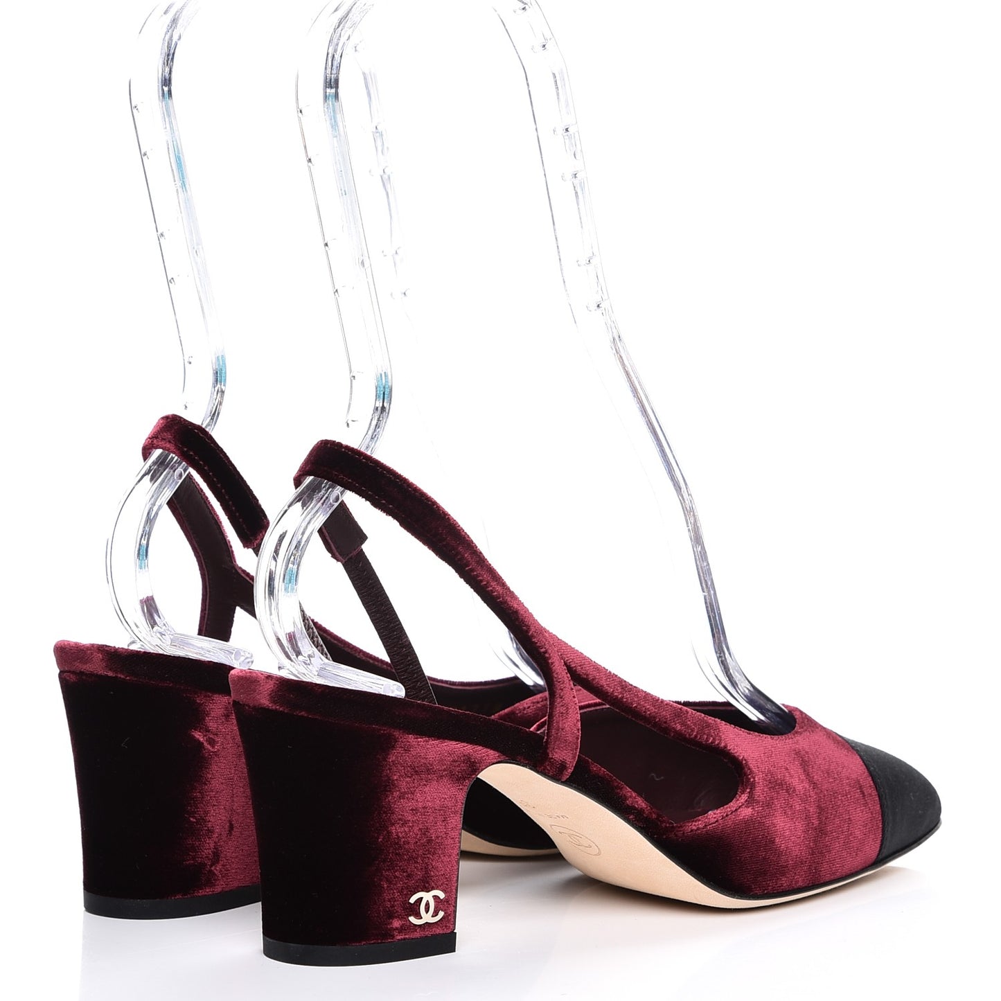 Velour Cap Toe CC Slingback Pumps 38 Burgundy Black