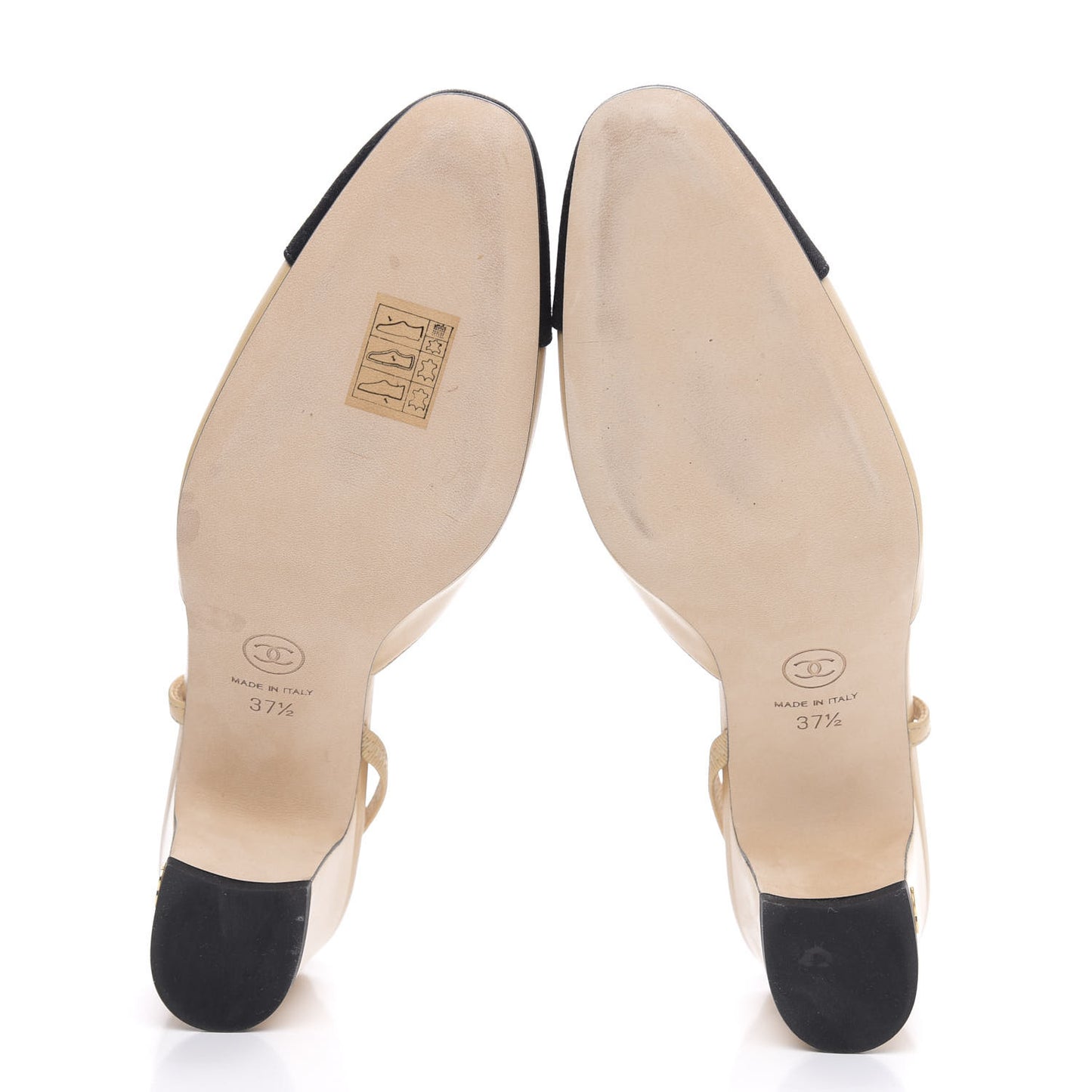 Goatskin Grosgrain Cap Toe CC Slingback Pumps 37.5 Beige Black