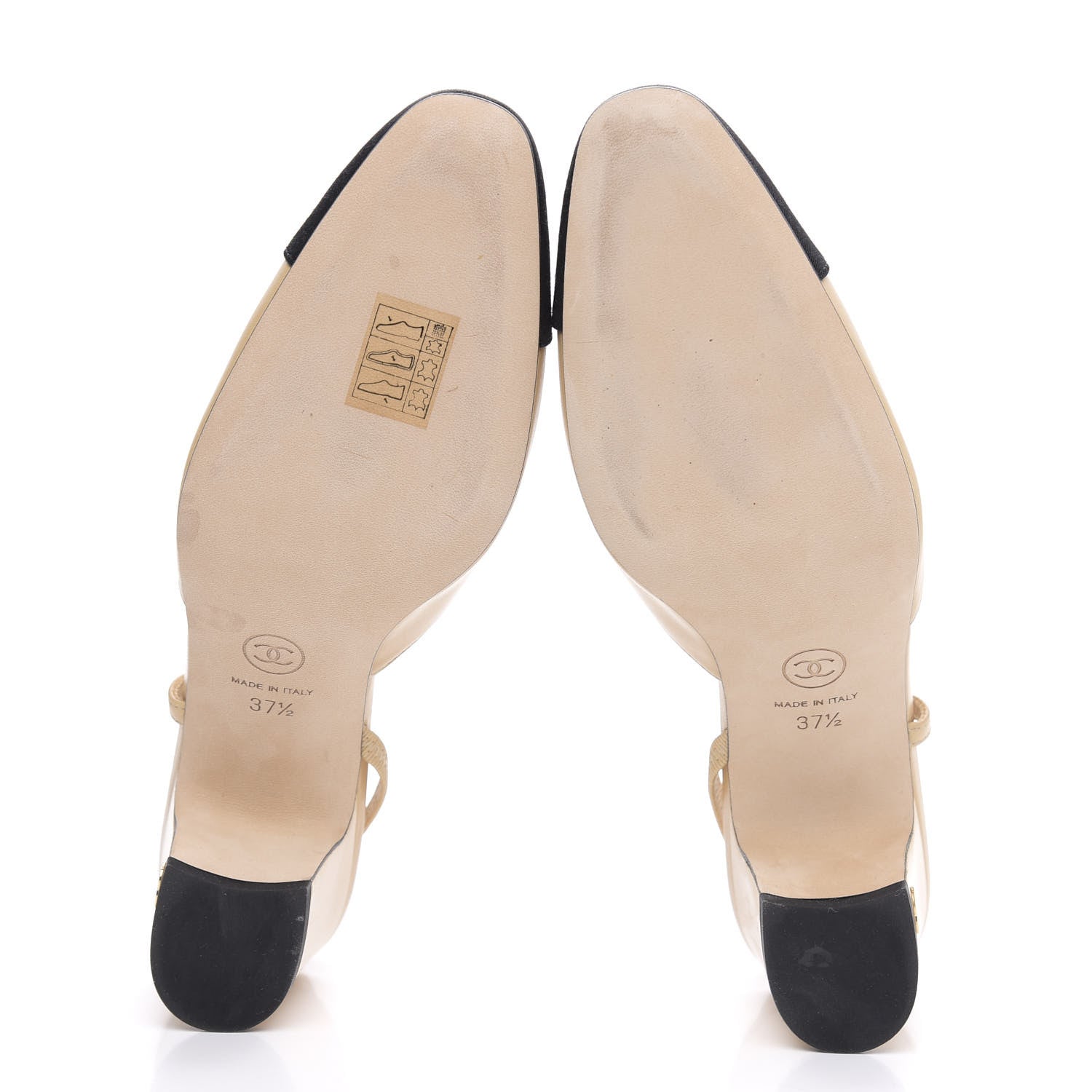 Chanel Goatskin Grosgrain Cap Toe CC Slingback Pumps 37.5 Beige Black 5 of 9