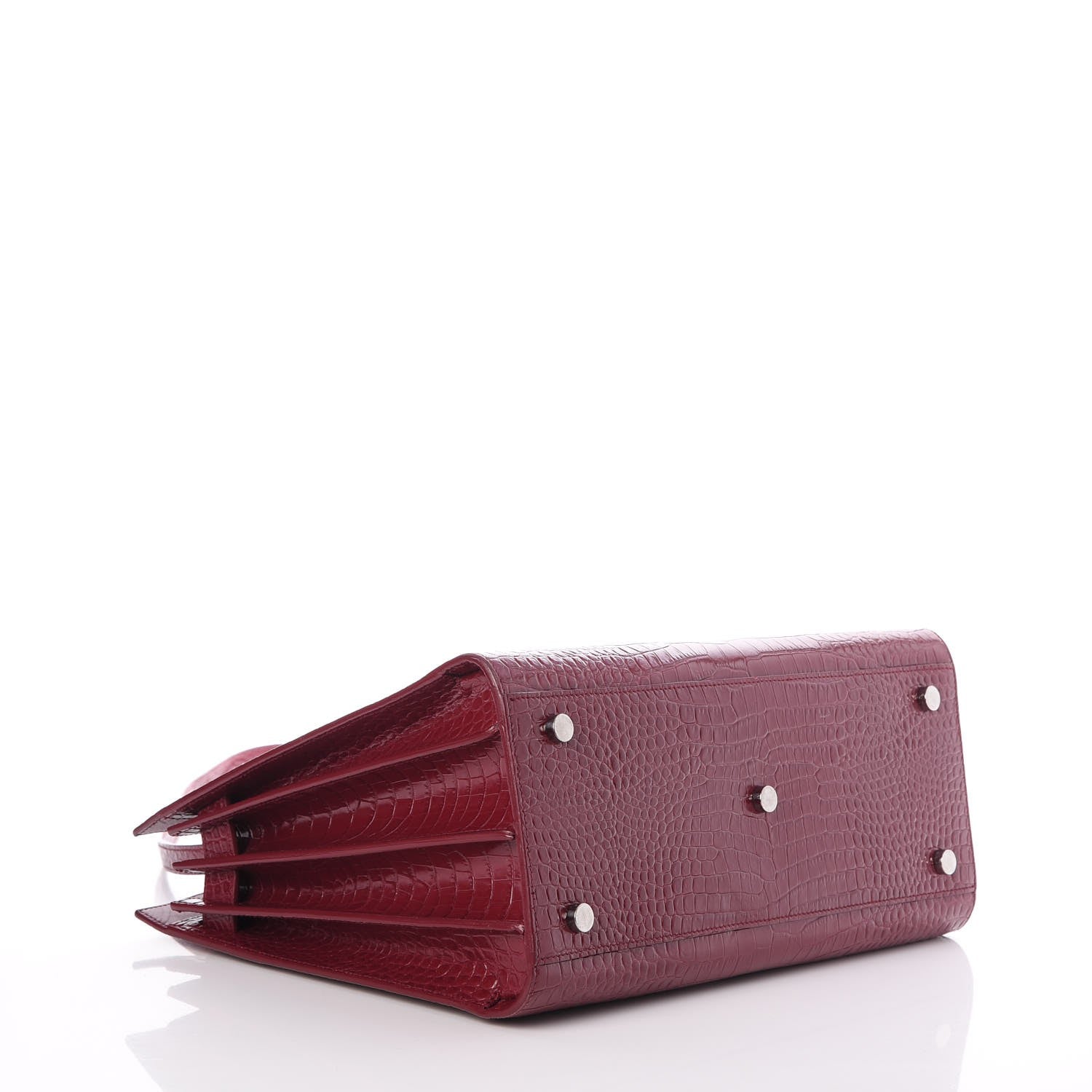 Saint Laurent Calfskin Crocodile Embossed Small Sac De Jour Rouge 4 of 13