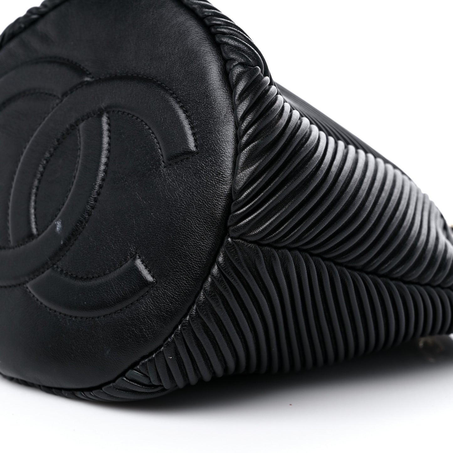 Lambskin Chevron Drawstring Bag Black