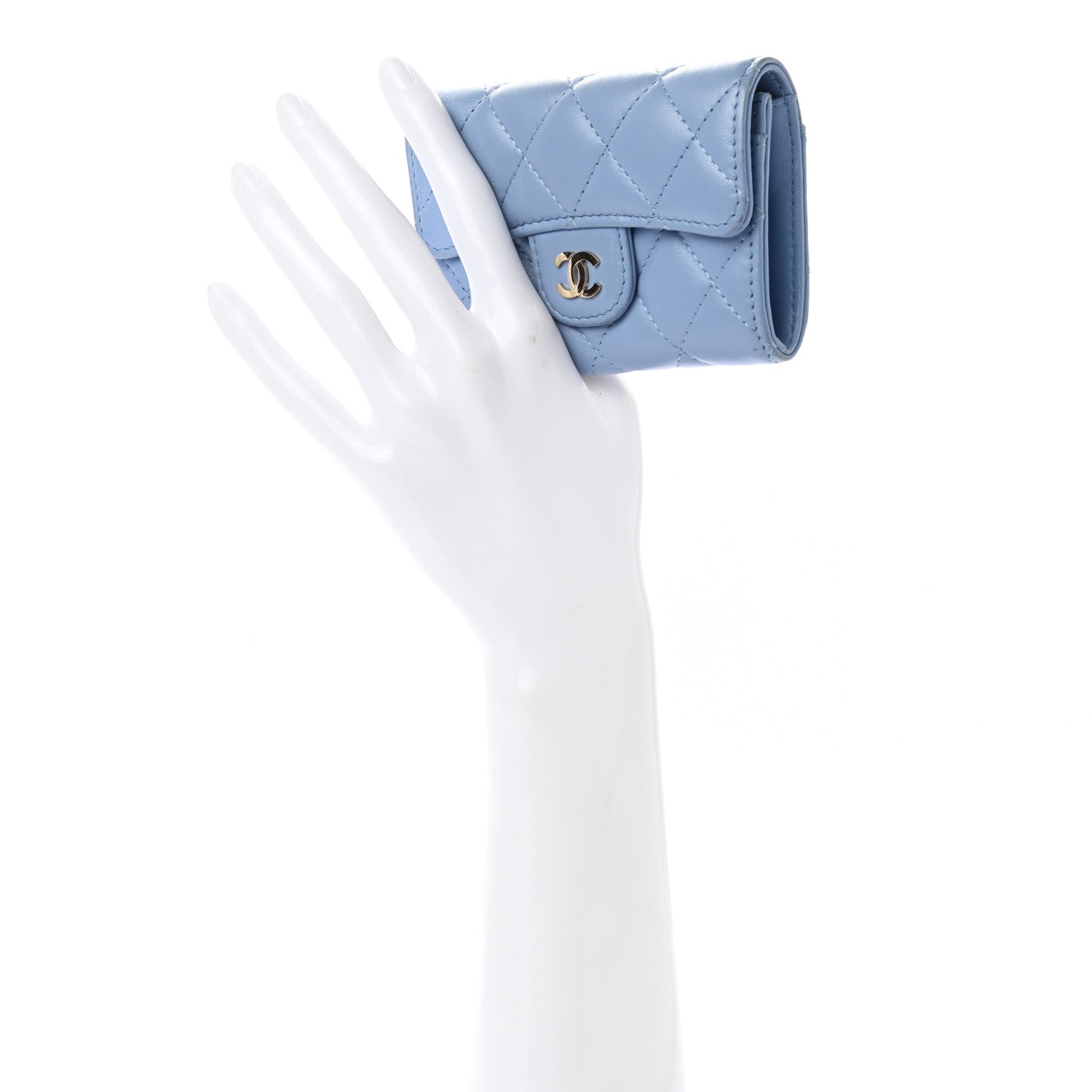 Chanel Lambskin Quilted Flap Card Holder Wallet Light Blue 2 of 8