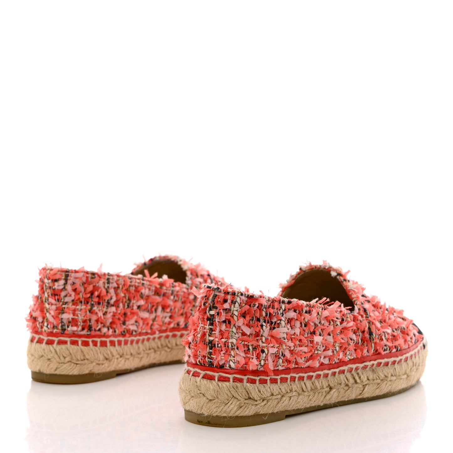 Tweed Grosgrain CC Espadrilles 36 Coral Red Pink Black