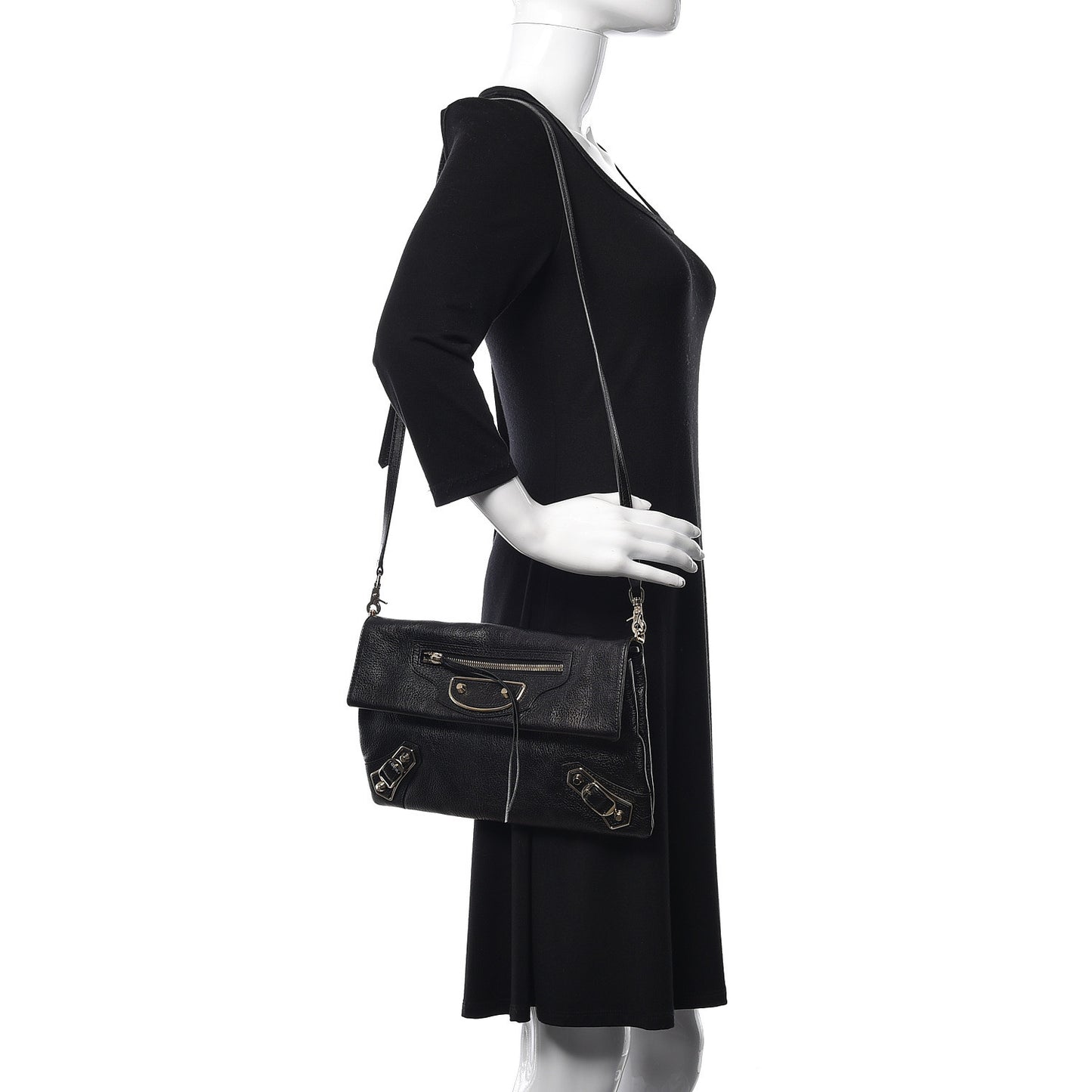 Chevre Gold Metallic Edge Hardware Envelope Clutch Black