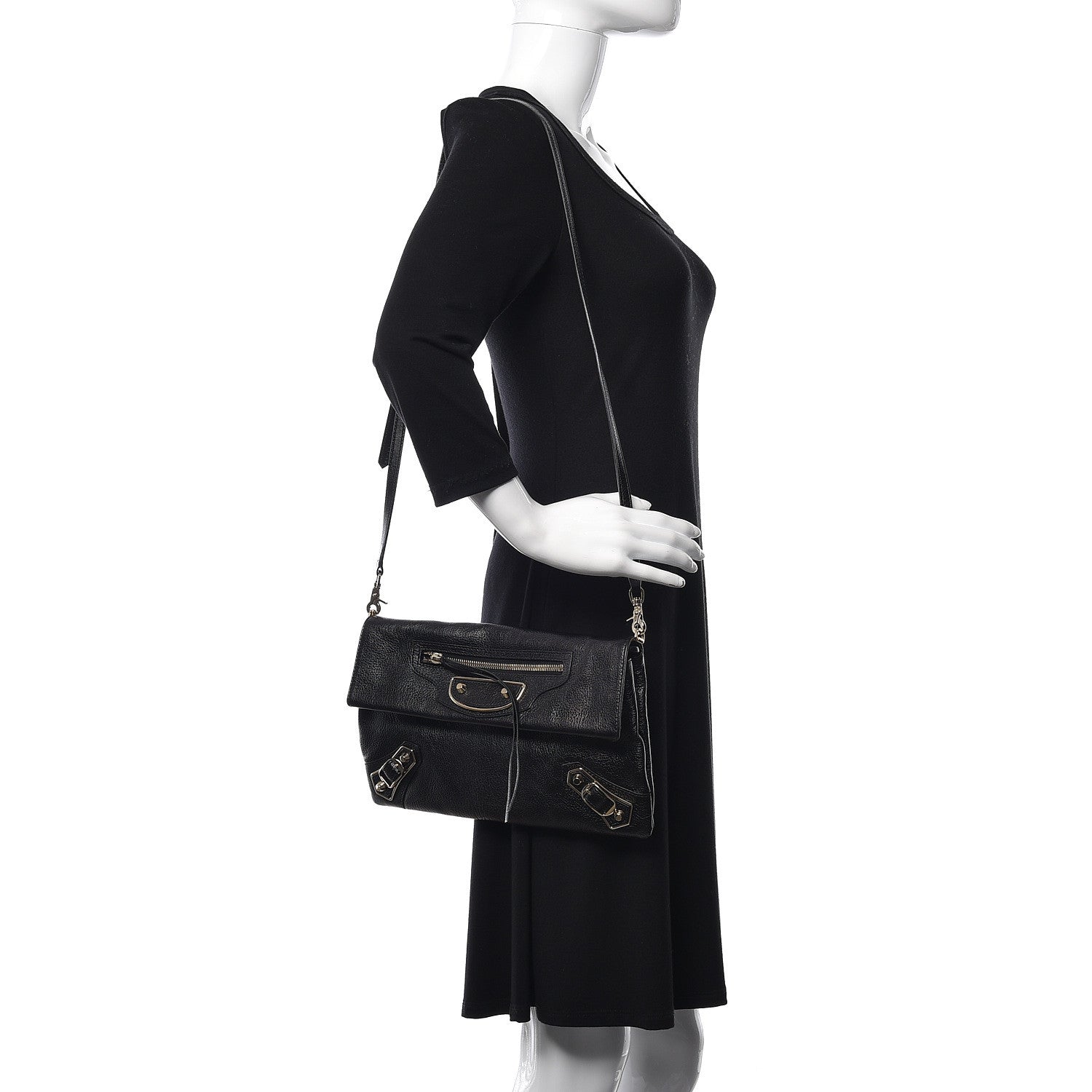 Balenciaga Chevre Gold Metallic Edge Hardware Envelope Clutch Black 2 of 11