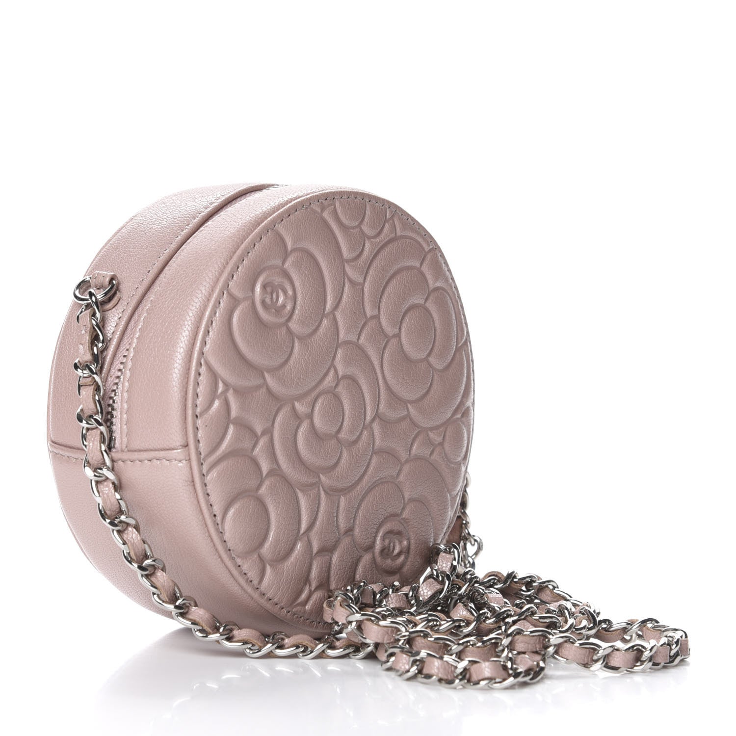 Chanel Lambskin Camellia Quilted Round Clutch With Chain Light Pink 3 of 10