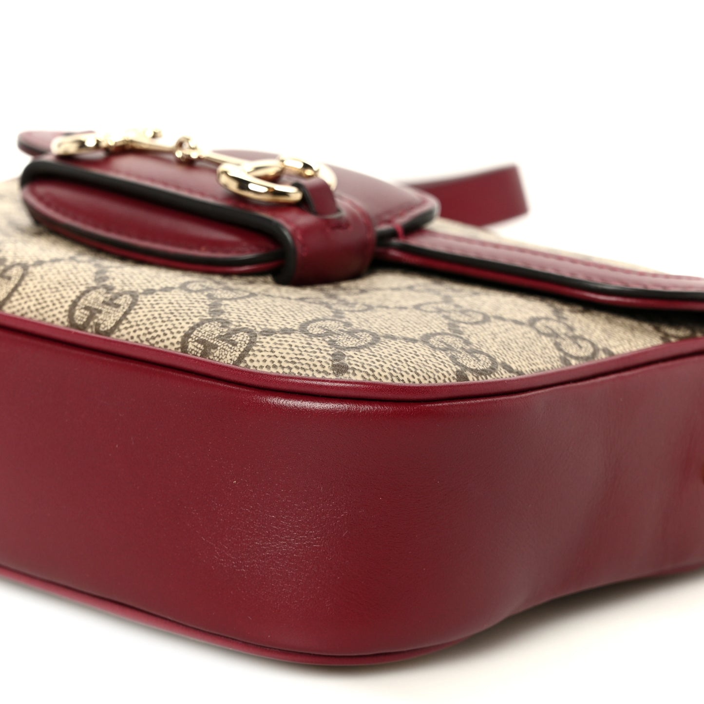 GG Supreme Monogram Horsebit 1955 Soft Small Shoulder Bag Beige Ebony Rosso Ancora