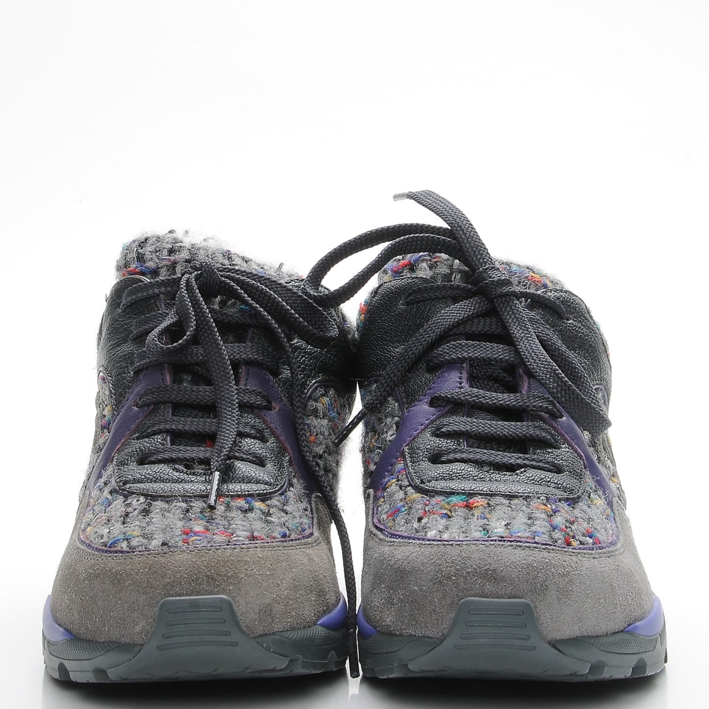 Suede Tweed Goatskin CC Sneakers 36 Grey Purple