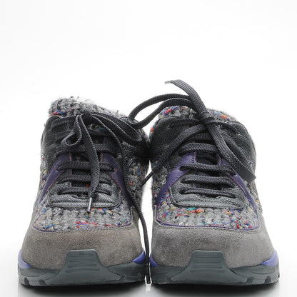 Chanel Suede Tweed Goatskin CC Sneakers 36 Grey Purple 2 of 9