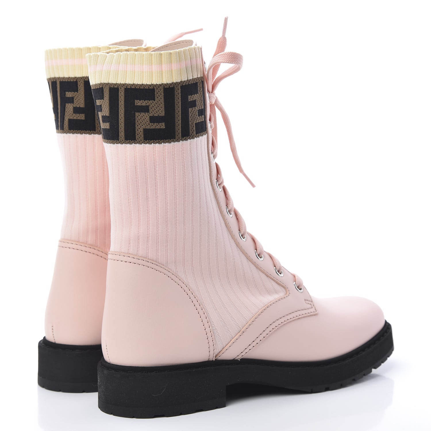 Fendi Calfskin Stretch Fabric Rockoko Biker Boots 38 Rose Clair Tobacco 4 of 8