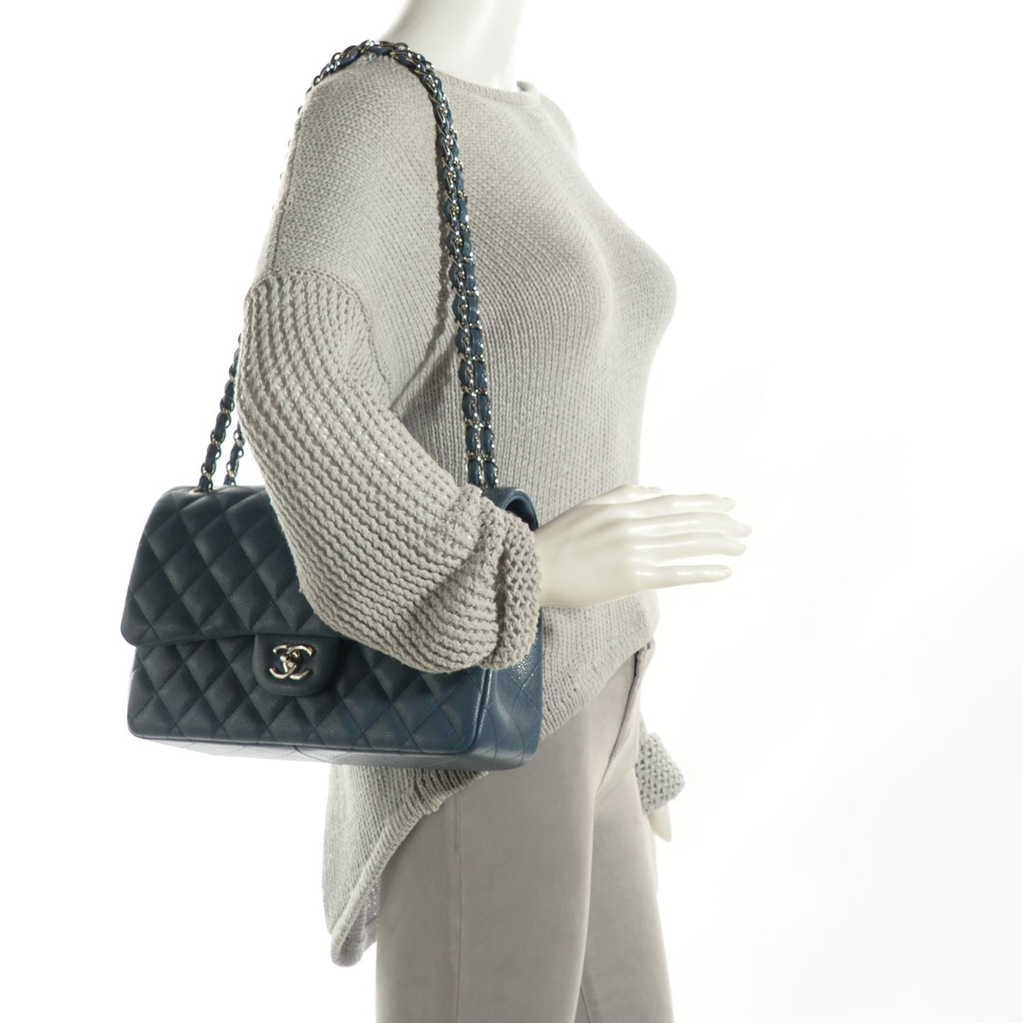 Caviar Quilted Jumbo Double Flap Blue
