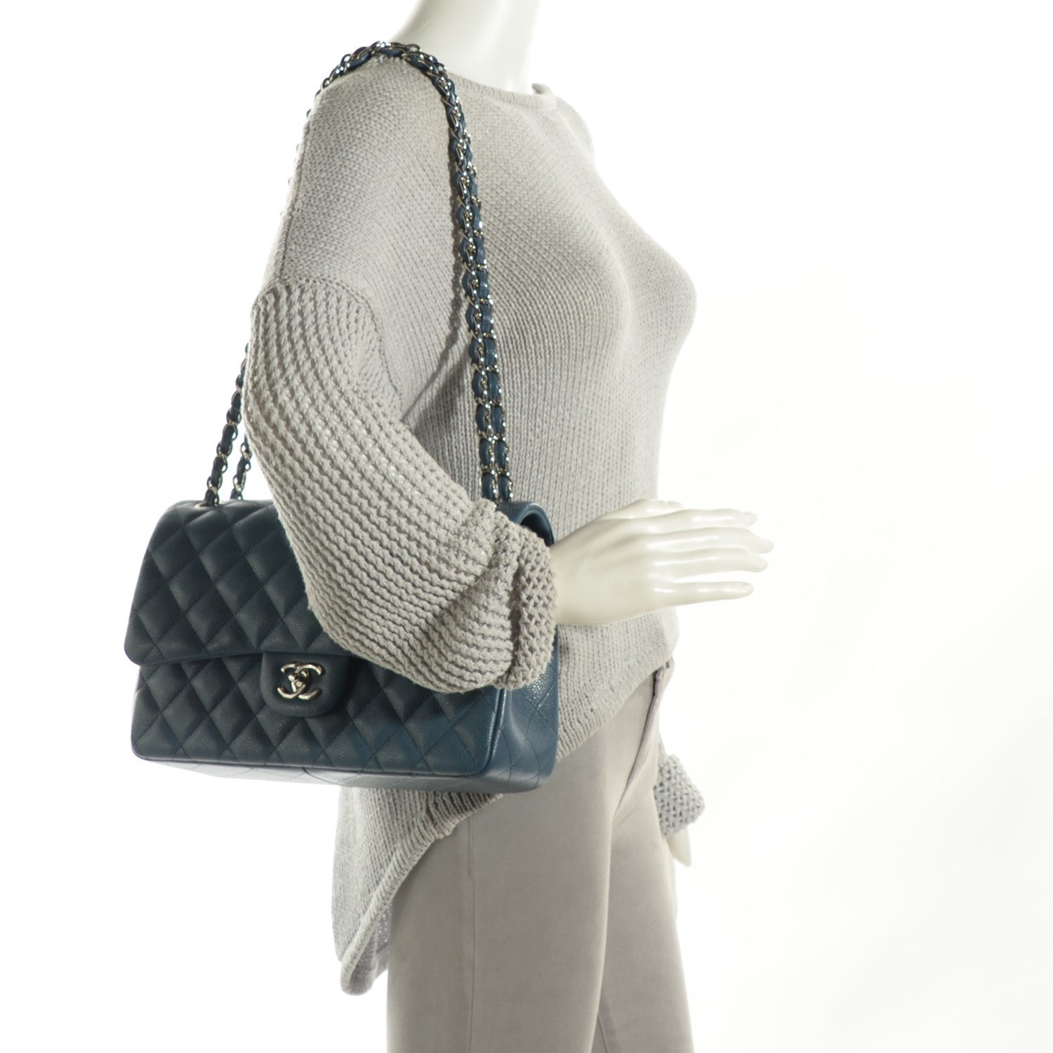 Chanel Caviar Quilted Jumbo Double Flap Blue 2 of 8