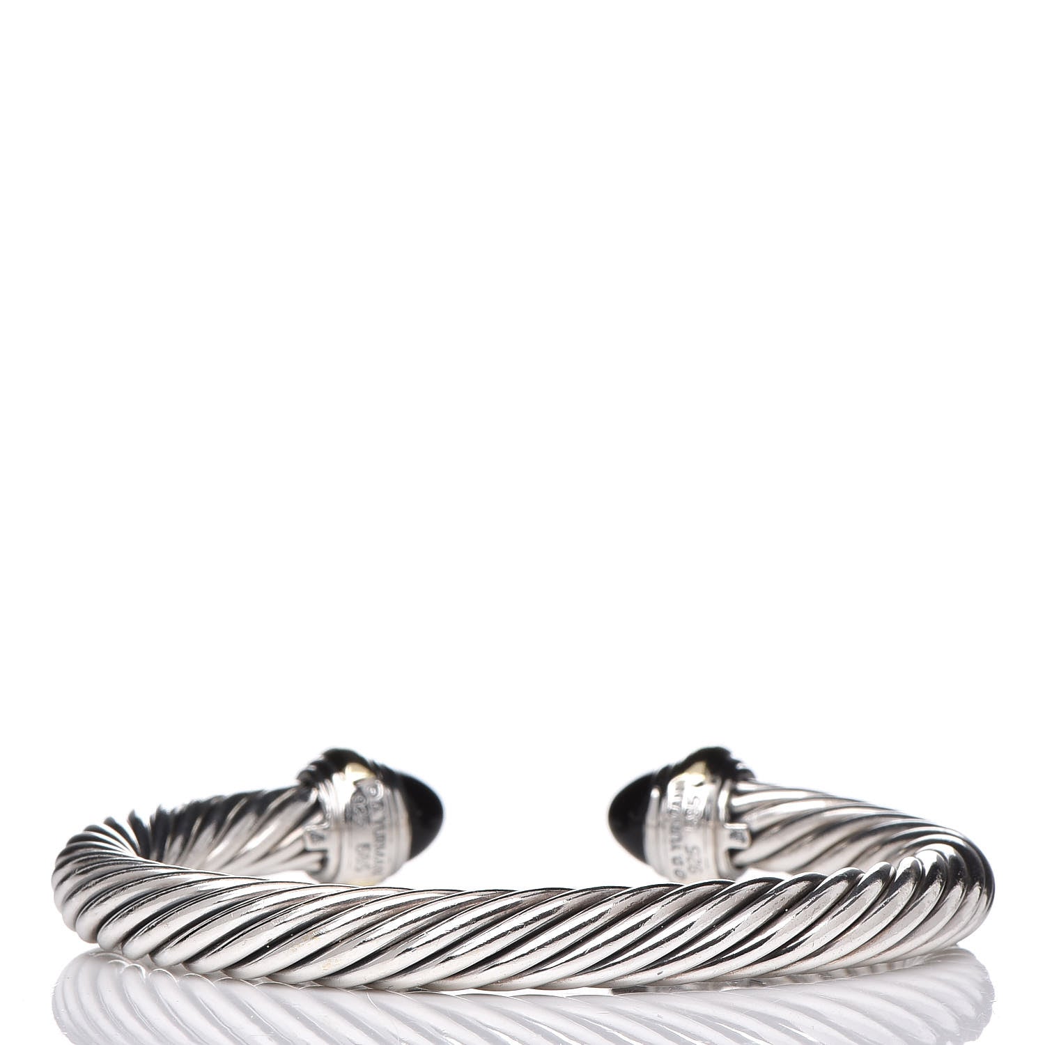 David Yurman Sterling Silver 14K Yellow Gold Black Onyx 7mm Cable Classics Bracelet 3 of 5