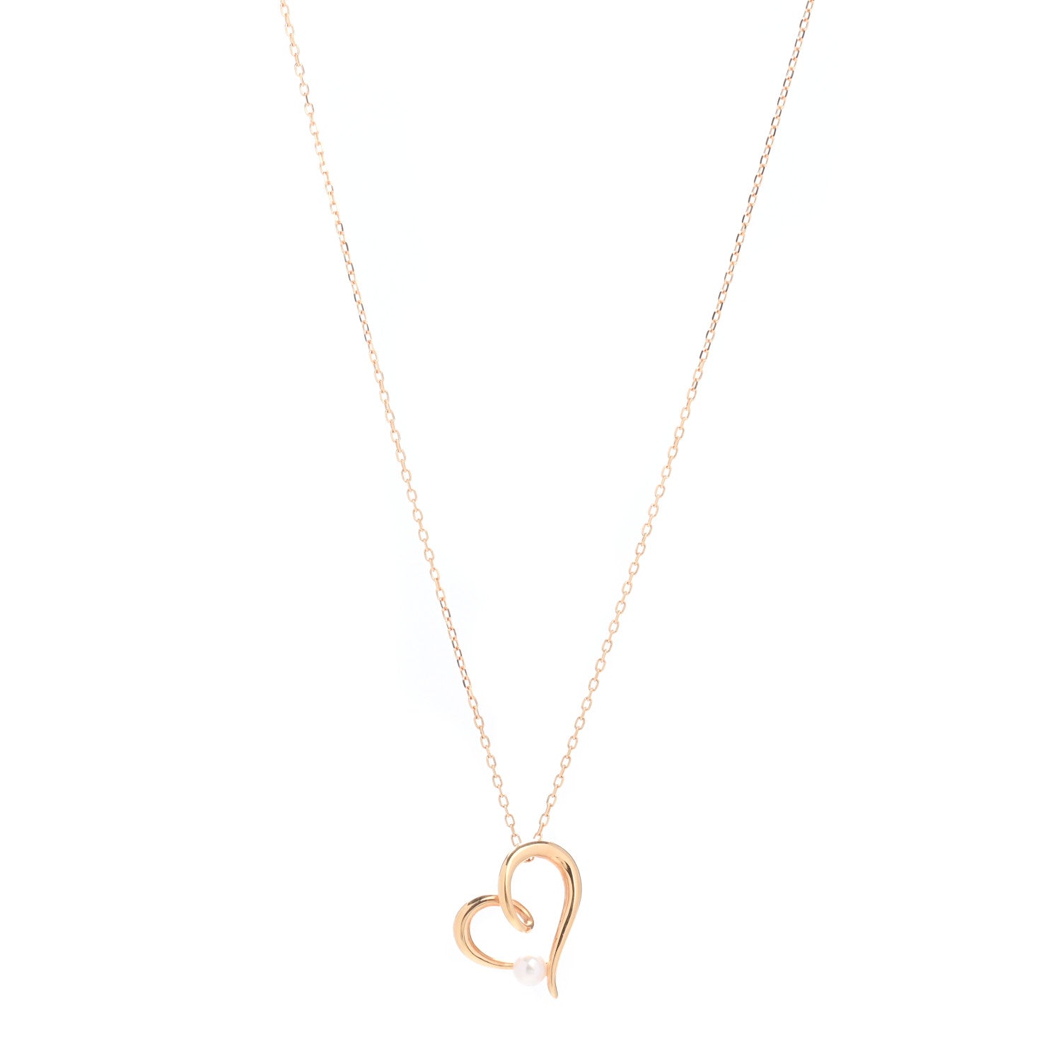 Mikimoto 18K Yellow Gold Akoya Pearl 4mm Heart Pendant Necklace 1 of 4