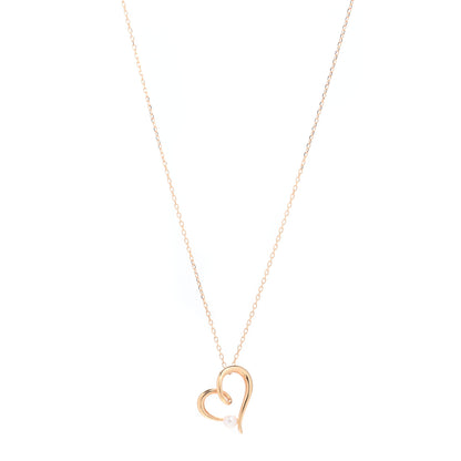Mikimoto 18K Yellow Gold Akoya Pearl 4mm Heart Pendant Necklace 1 of 4