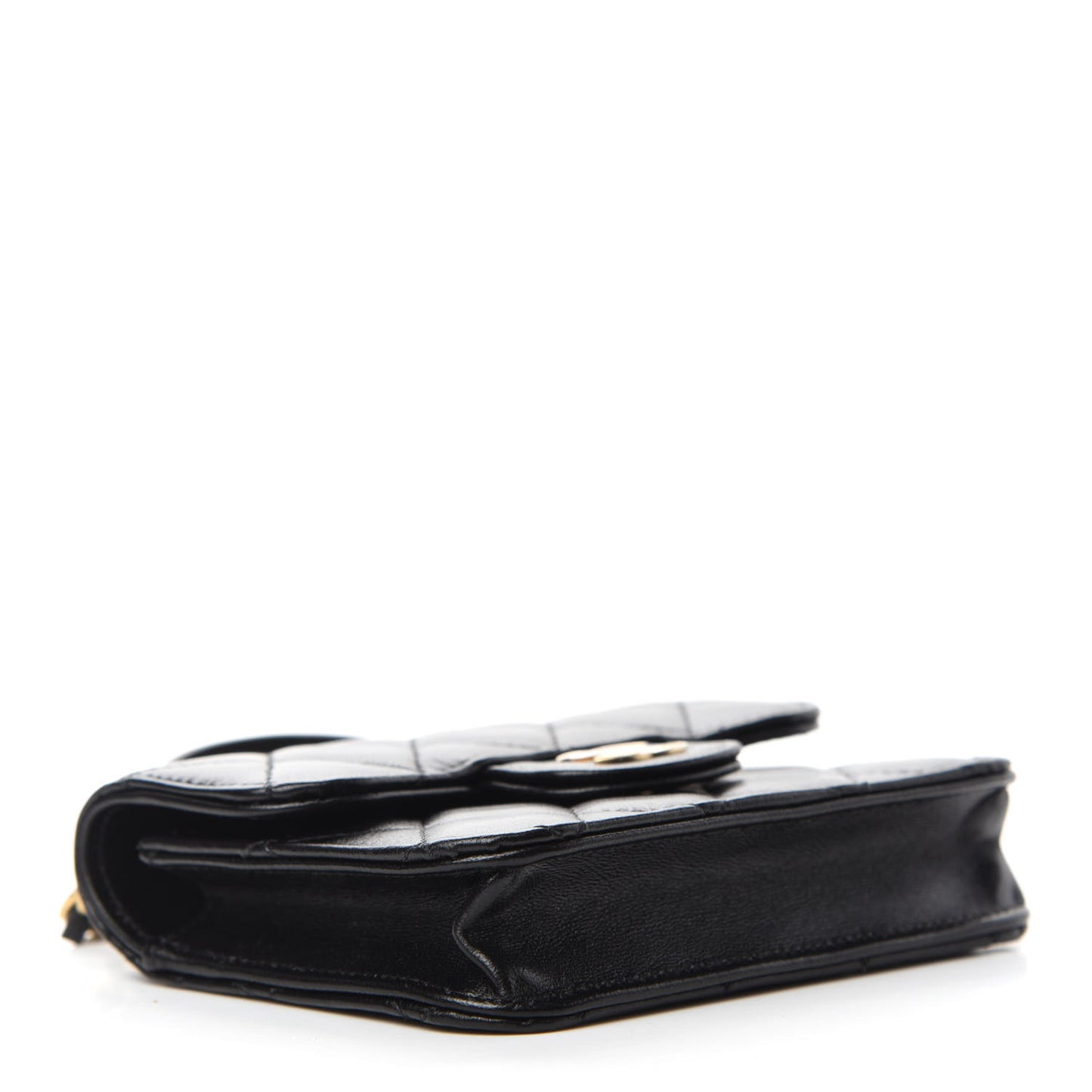 Lambskin Quilted Top Handle Flap Coin Purse With Chain Black