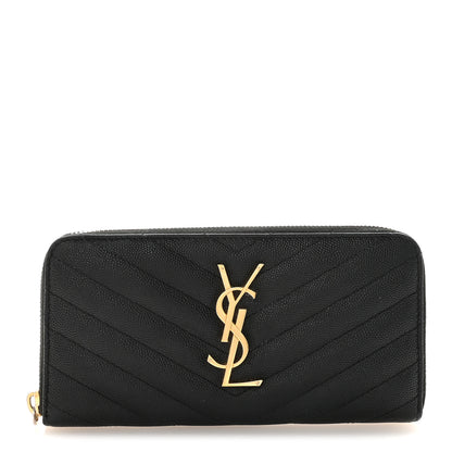 Saint Laurent Grain De Poudre Matelasse Chevron Monogram Zip Around Wallet Black 1 of 6