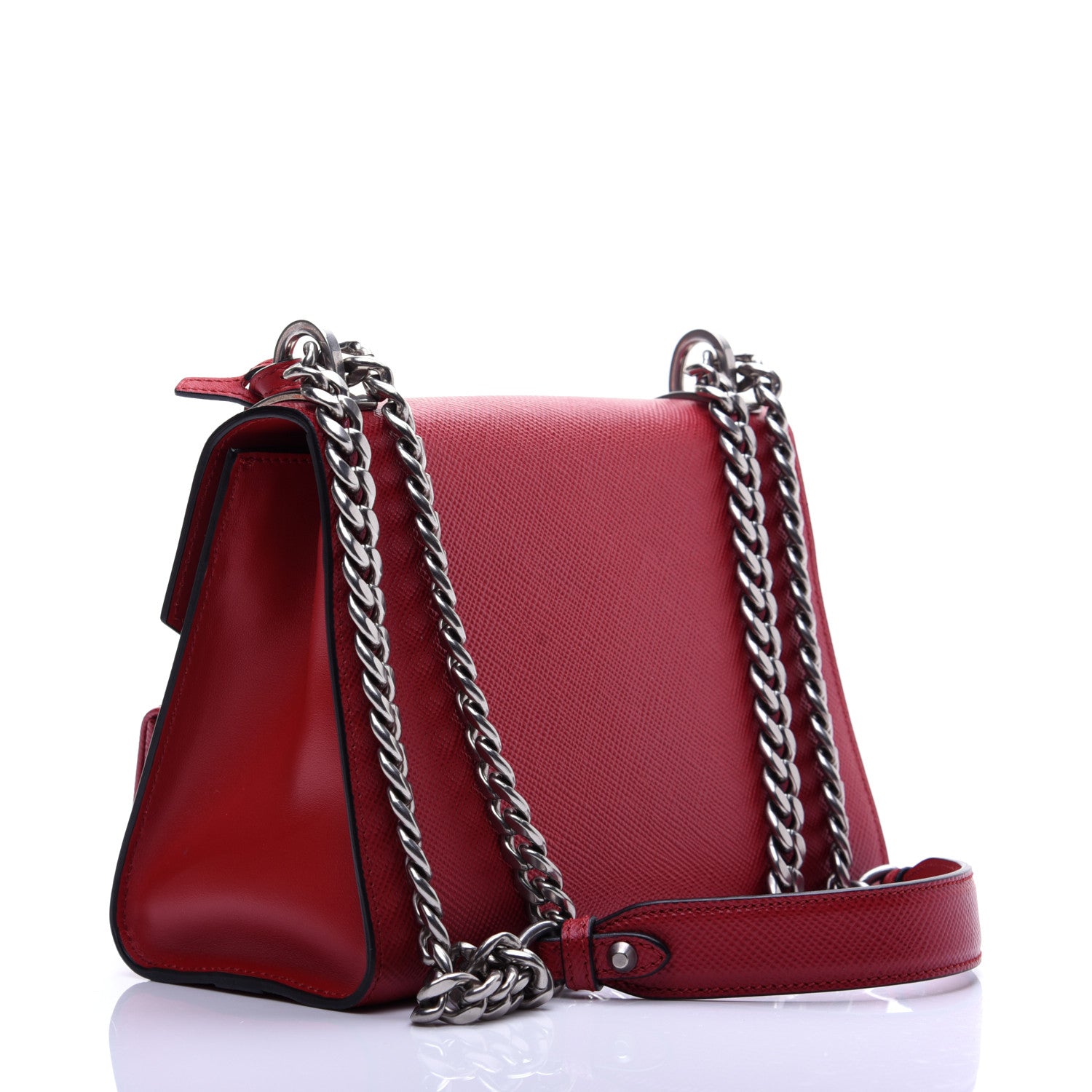 Prada Saffiano Cuir Calfskin Monochrome Patches Envelope Flap Chain Shoulder Bag Fuoco 3 of 14