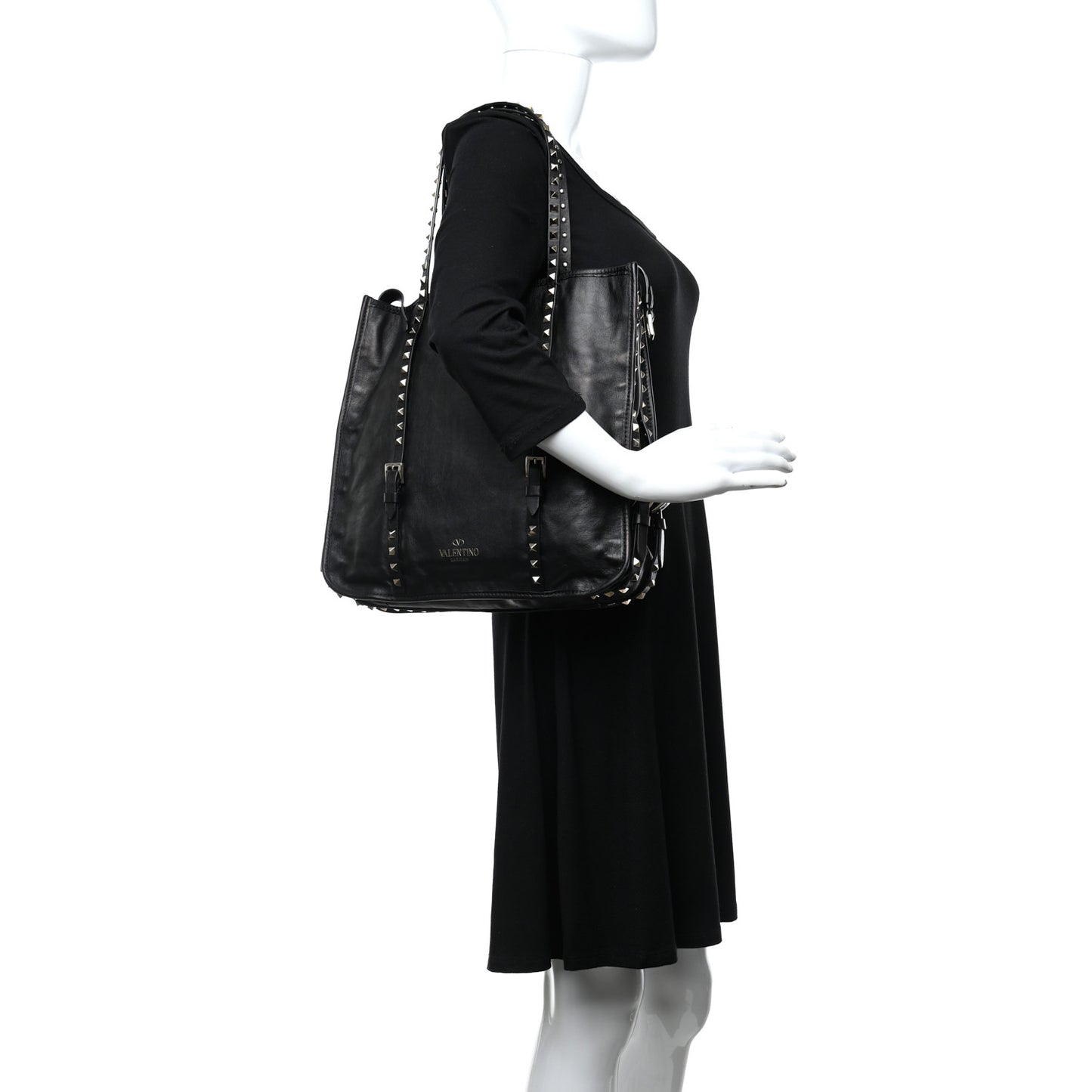 Vitello Rockstud Shopper Tote Black