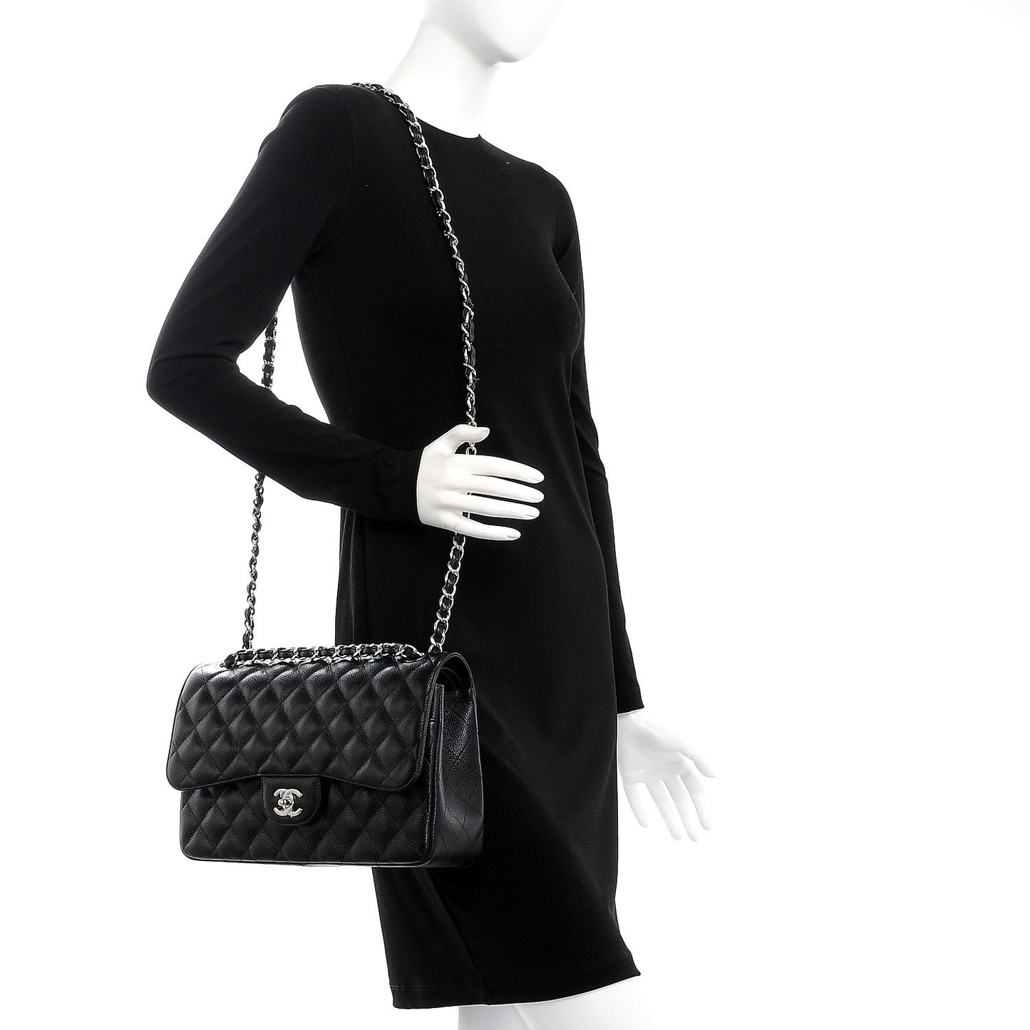 Caviar Quilted Jumbo Double Flap Black