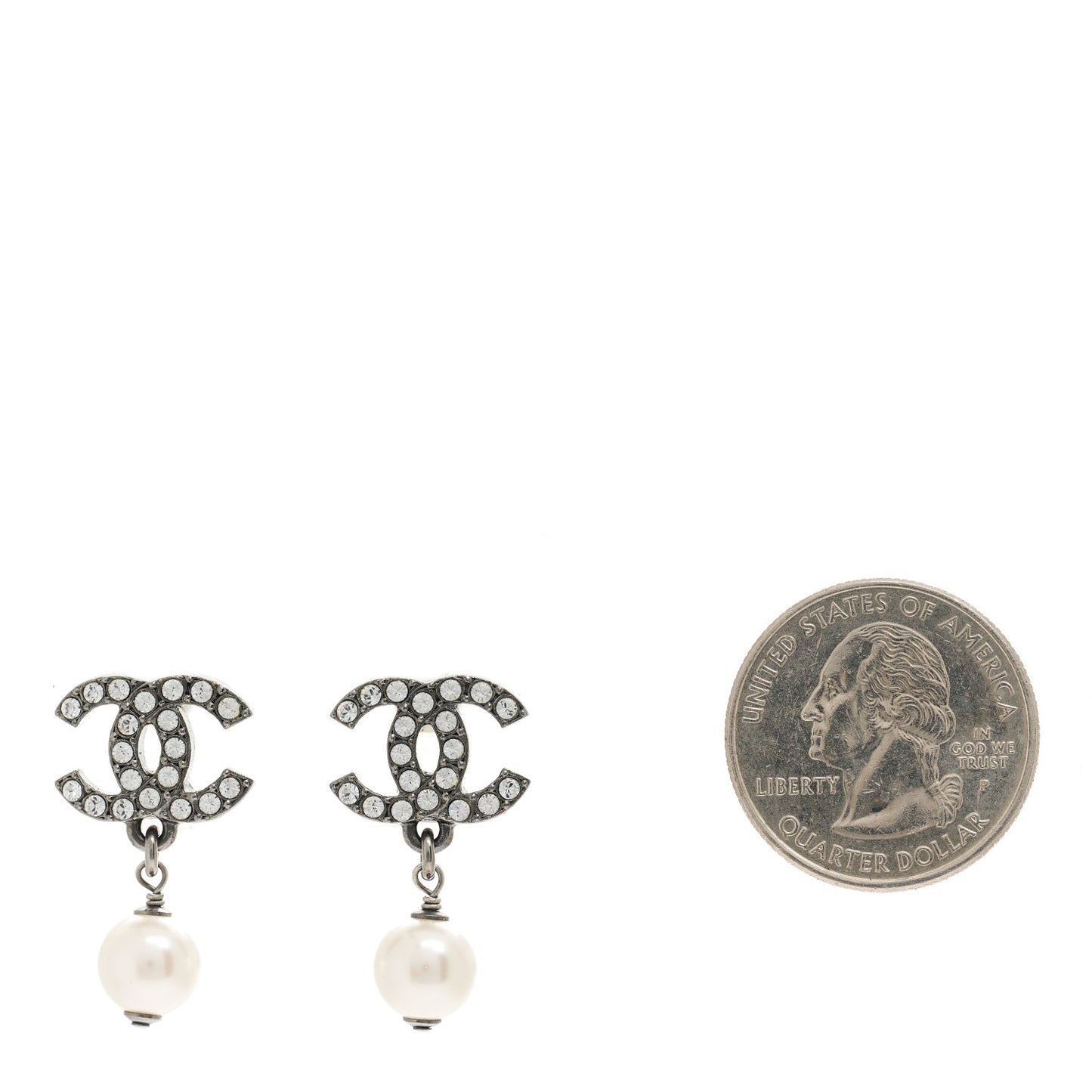 Crystal Pearl CC Drop Earrings Silver