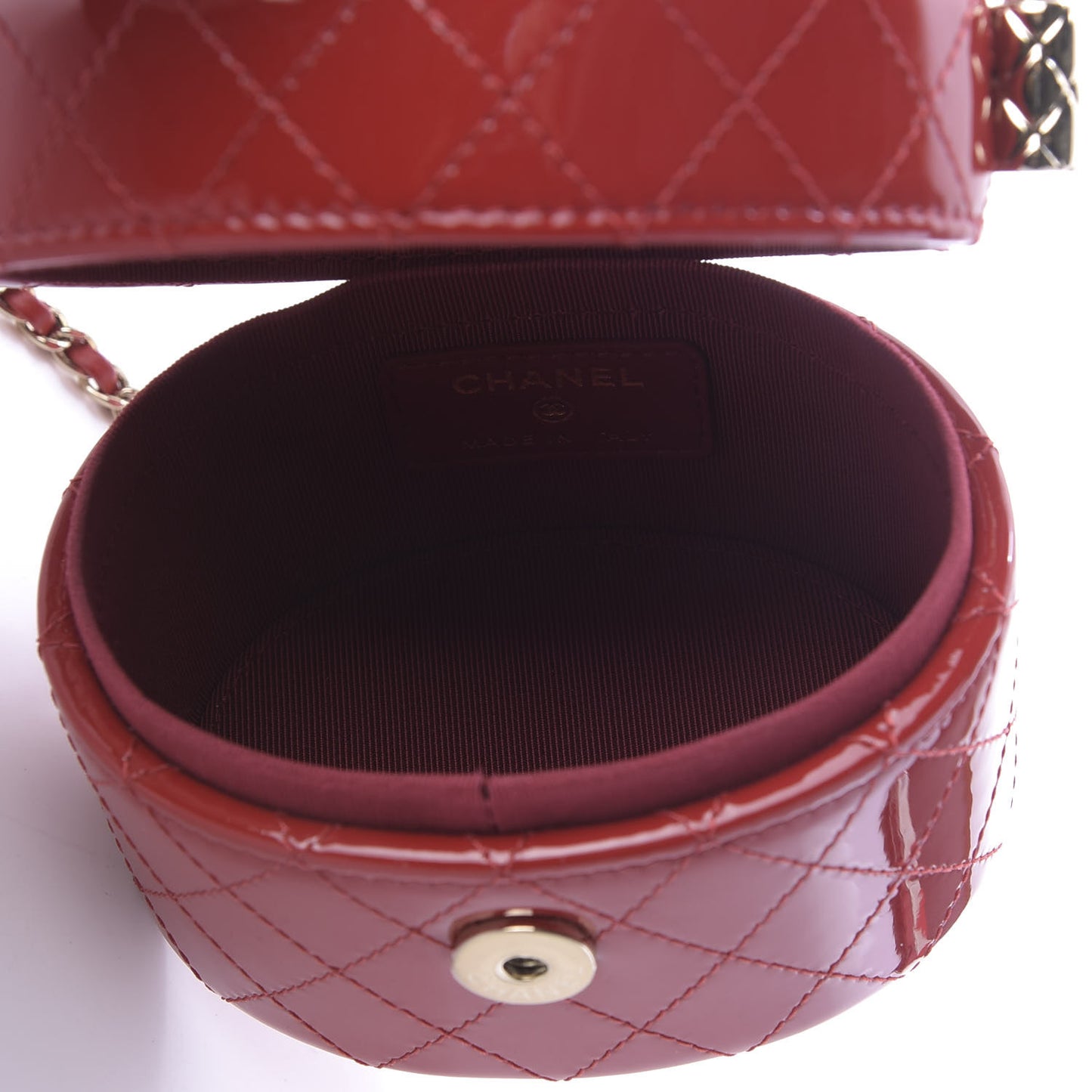Patent Quilted Small Round Vanity With Chain Red