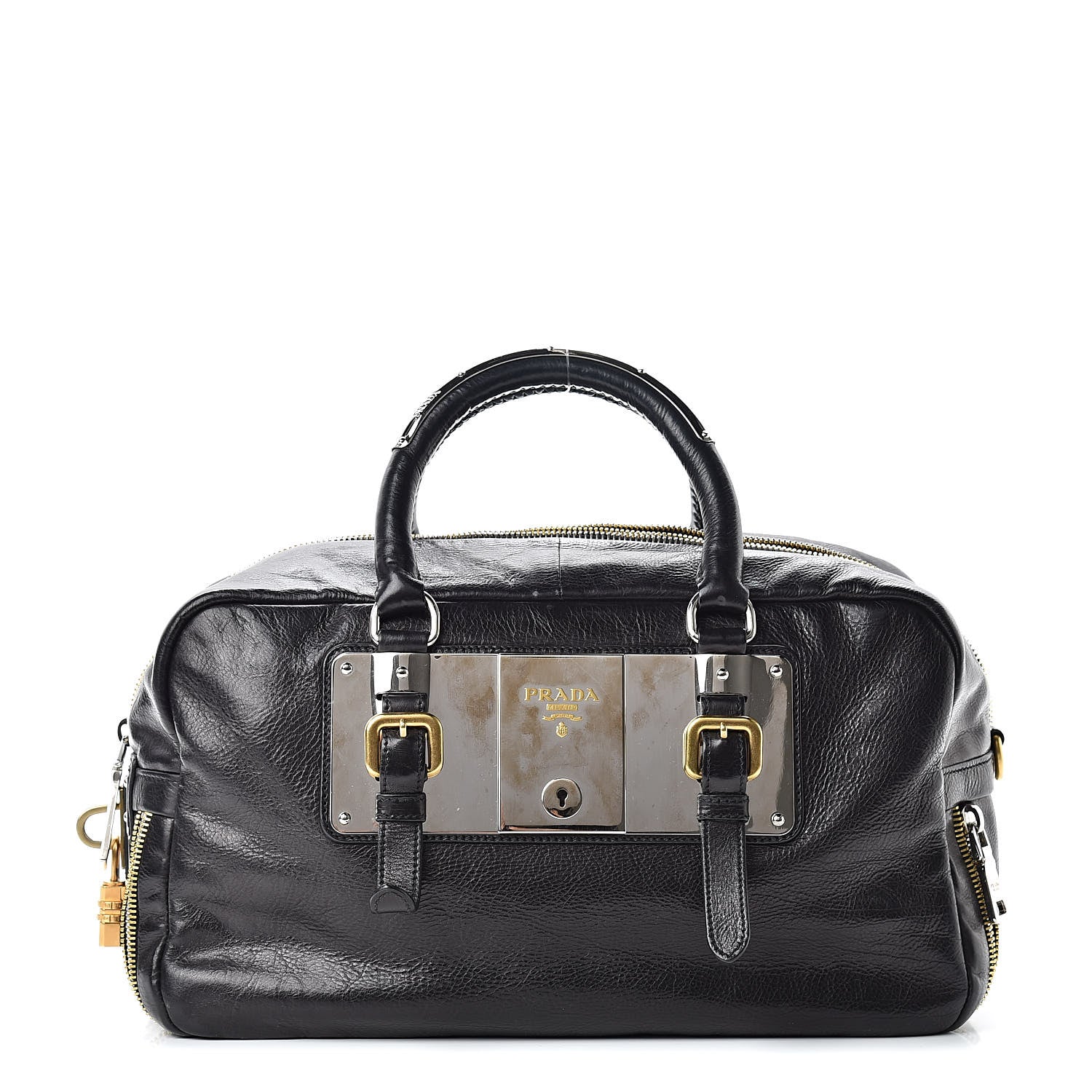 Prada Glace Calfskin Zippers Plaque Boston Black 1 of 12