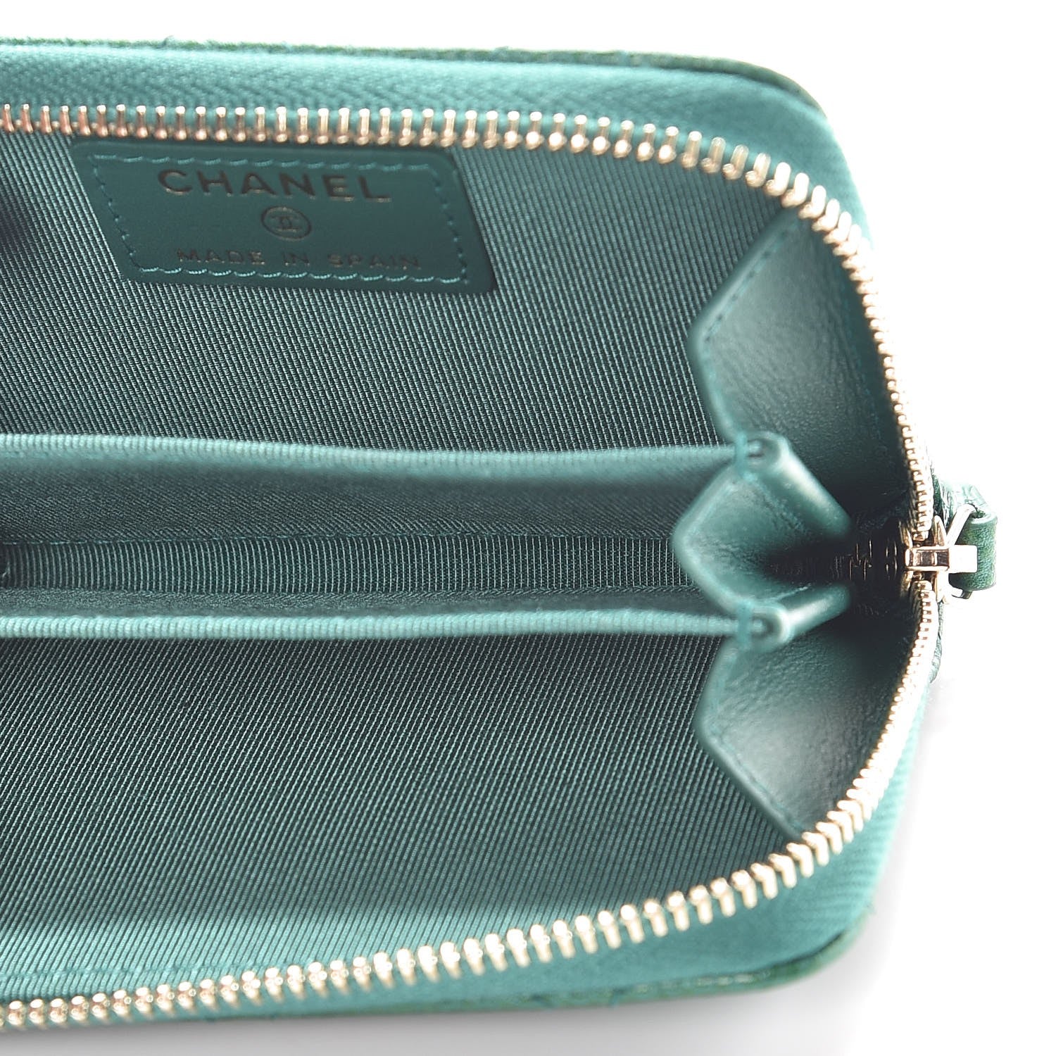 Chanel Metallic Caviar Quilted Zip Coin Purse Green 5 of 8