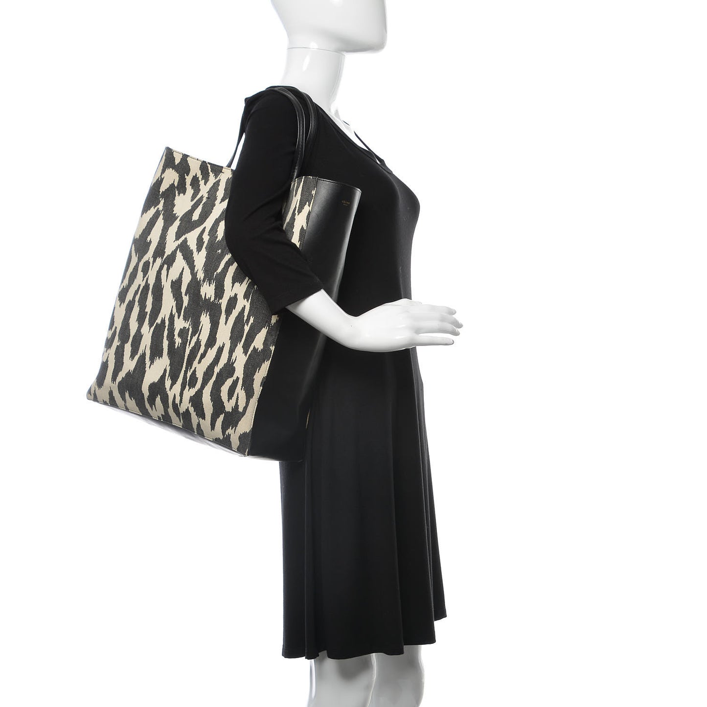 Canvas Lambskin Leopard Print Vertical Cabas Black