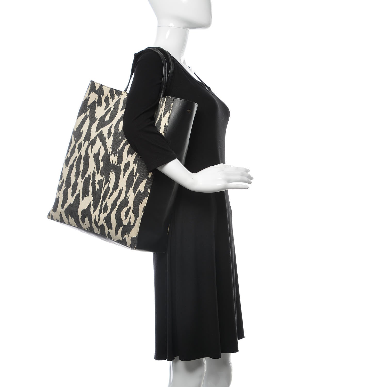 Celine Canvas Lambskin Leopard Print Vertical Cabas Black 2 of 14