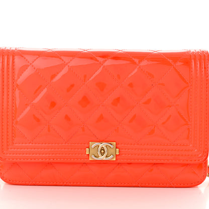 Chanel Patent Calfskin Quilted Boy Wallet On Chain WOC Orange 9 of 18