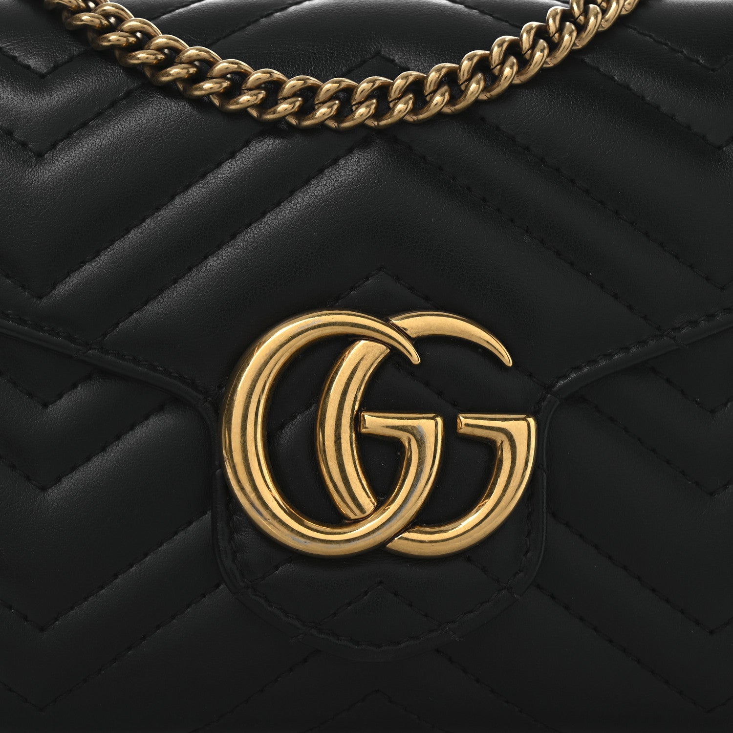 Gucci Calfskin Matelasse GG Marmont Chain Wallet Black 8 of 13
