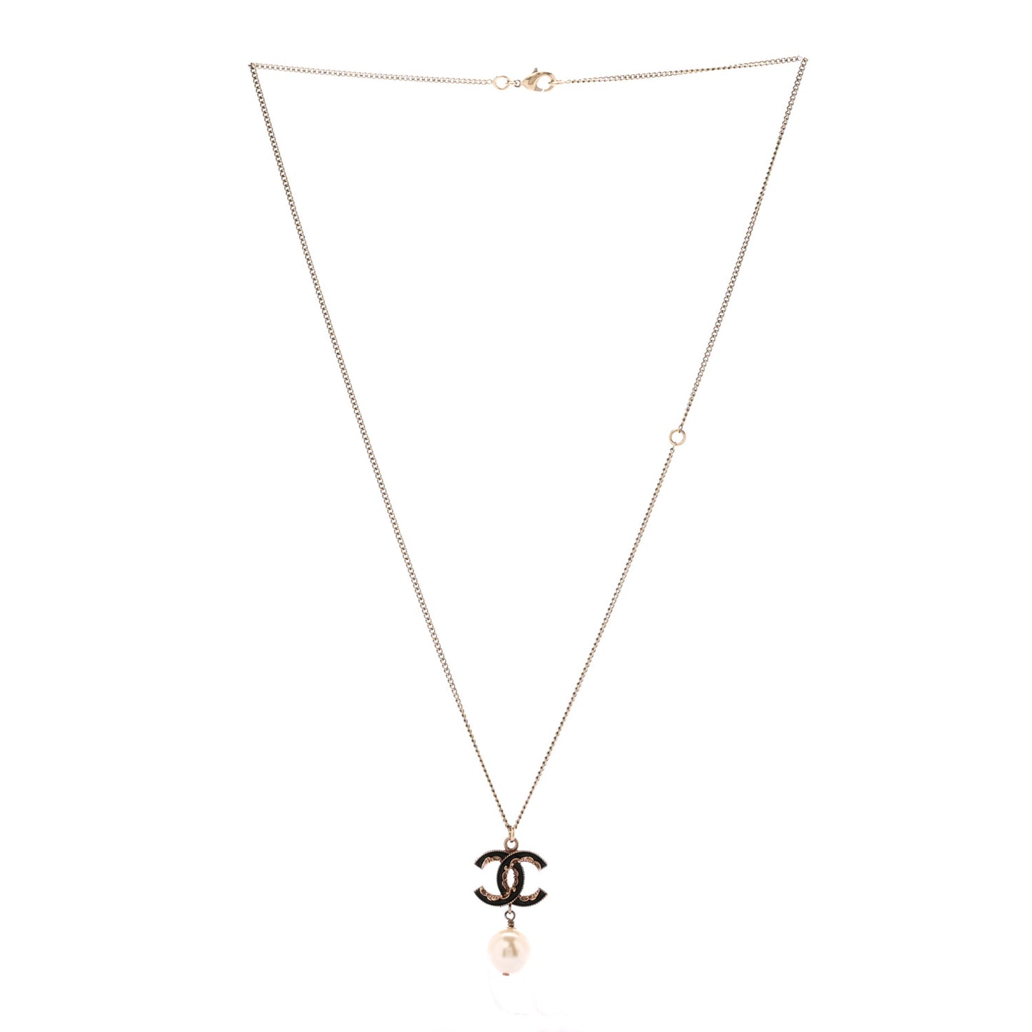 Enamel Pearl CC Baroque Drop Necklace Black Gold