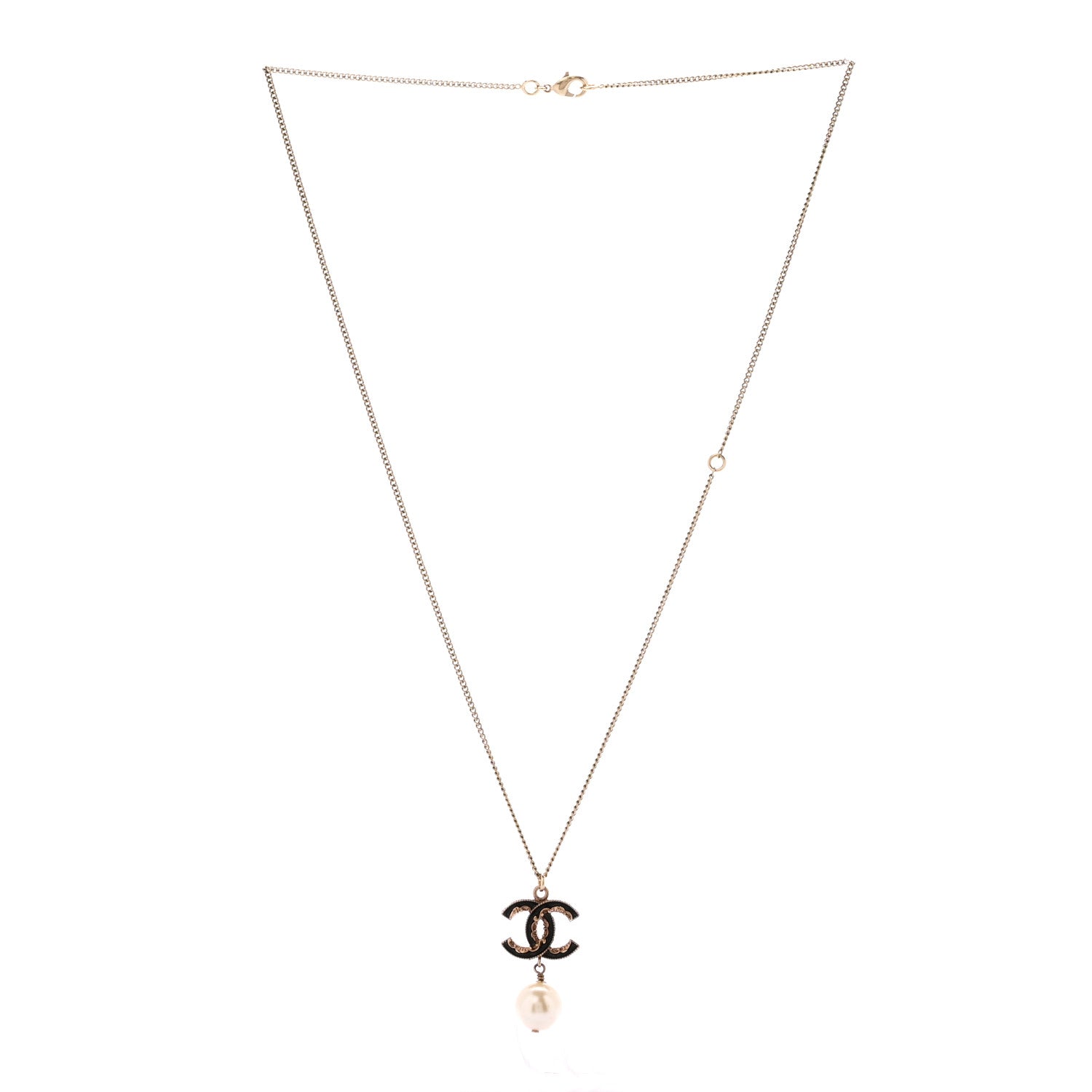 Chanel Enamel Pearl CC Baroque Drop Necklace Black Gold 3 of 6