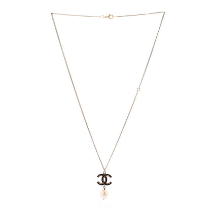 Chanel Enamel Pearl CC Baroque Drop Necklace Black Gold 3 of 6