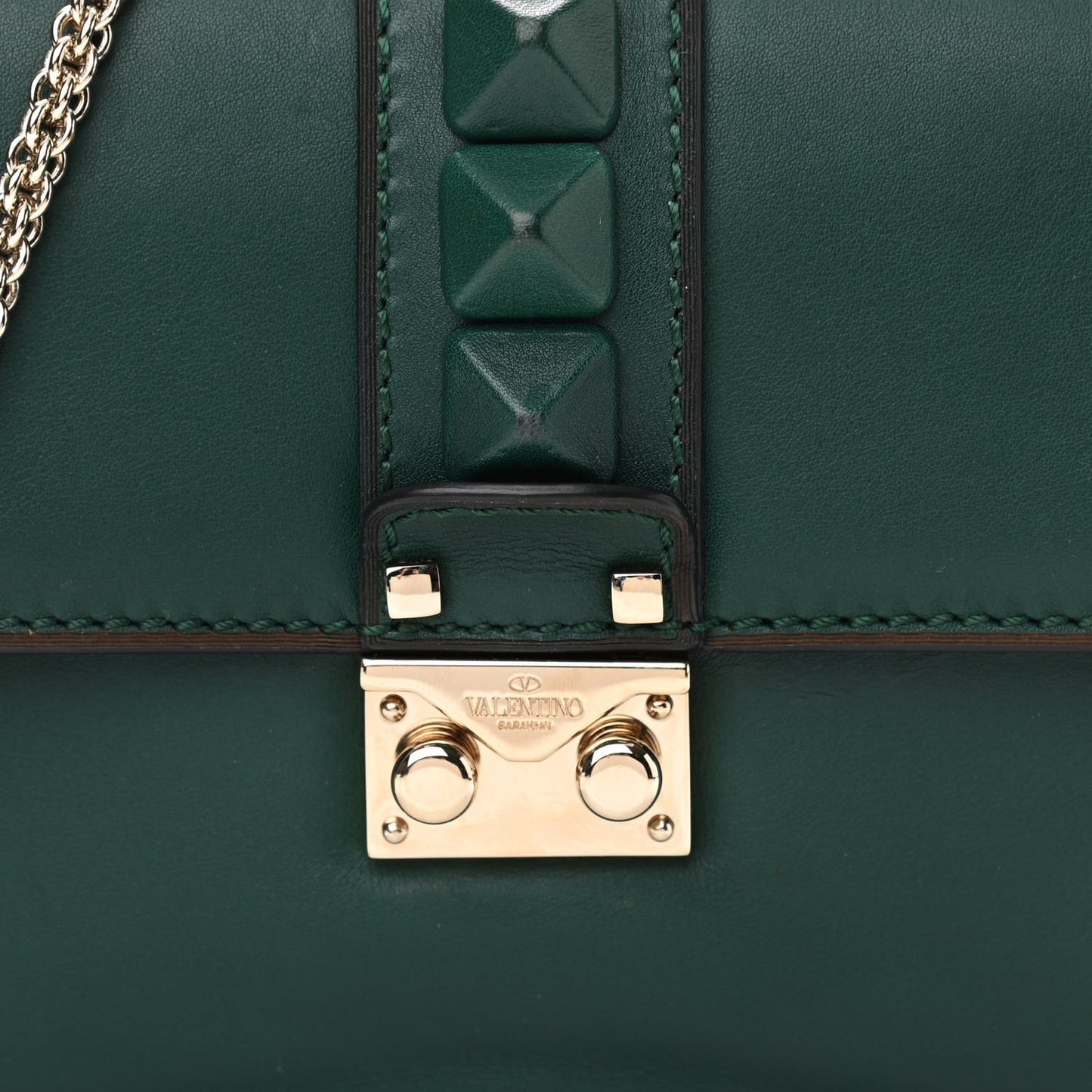 Vitello Small Glam Lock Rockstud Flap Light Emerald