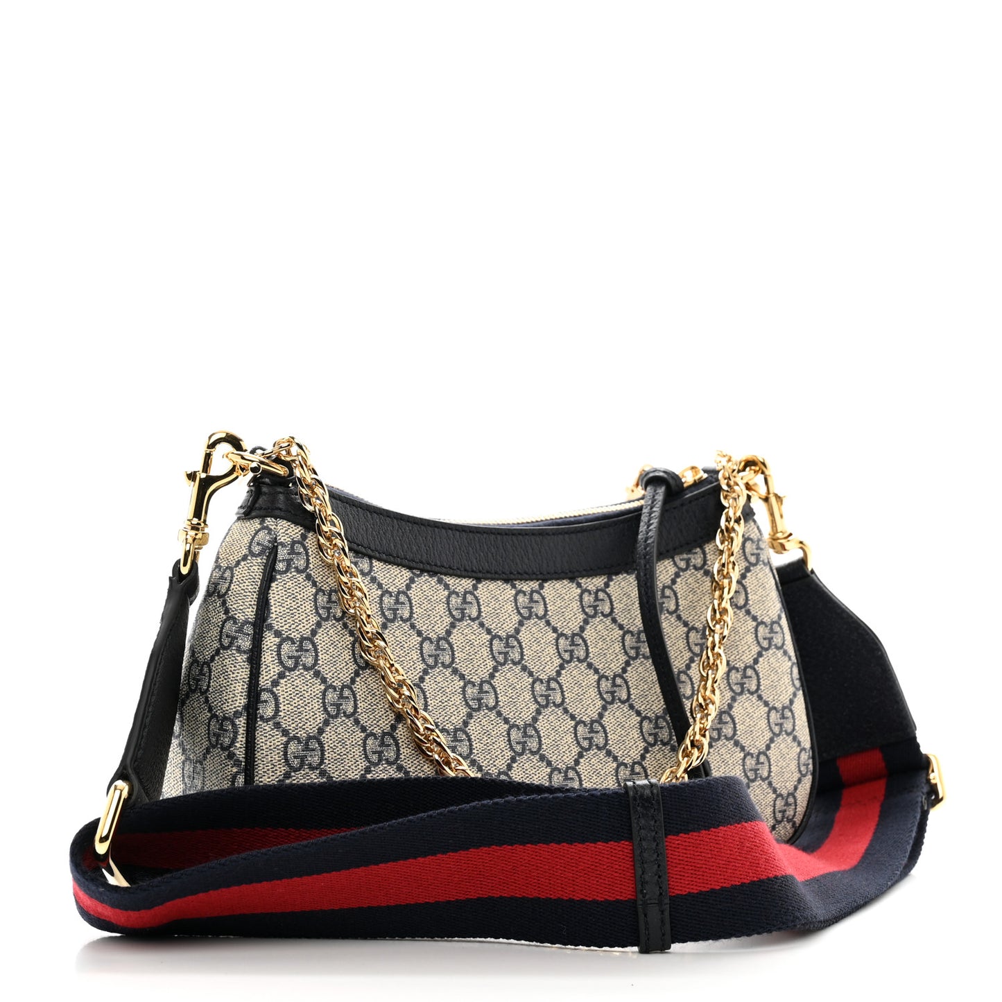 GG Supreme Monogram Textured Dollar Calfskin Web Small Ophidia GG Handbag Beige Blue